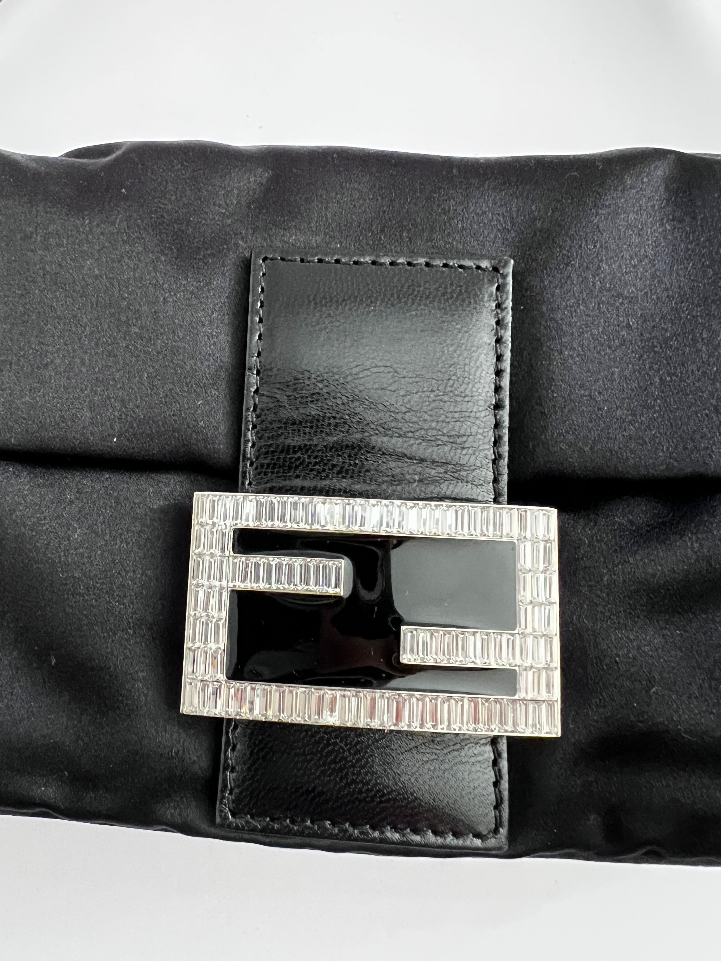 Vintage Fendi Black Satin Baguette Bag - Luxury Designer Crossbody Purse for Women | Perfect for Evening Parties, Date Nights & Special Occasions