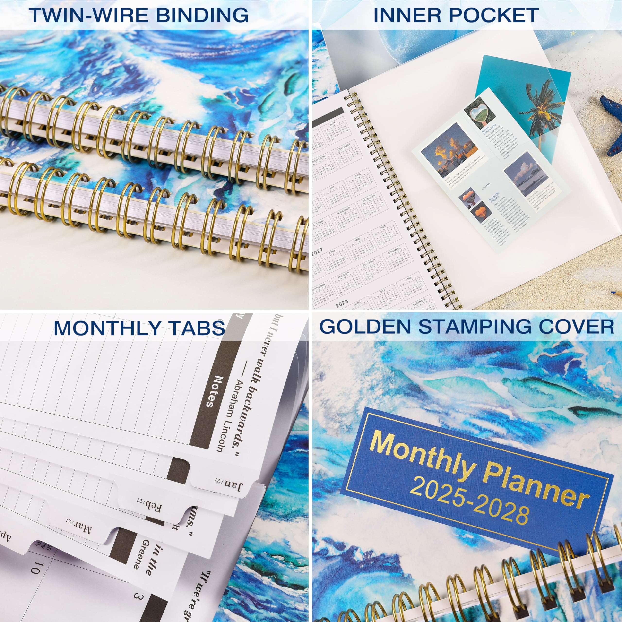 2025-2028 Monthly Planner Calendar | 3 Year Planner (36 Months) with Tabs, Pockets & Twin-Wire Binding | 9