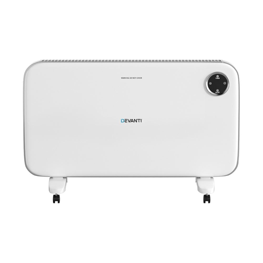 Devanti 2000W Electric Convection Heater - White Portable Space Heater for Home, Office & Bedroom - Fast Heating, Energy Efficient & Quiet Operation
