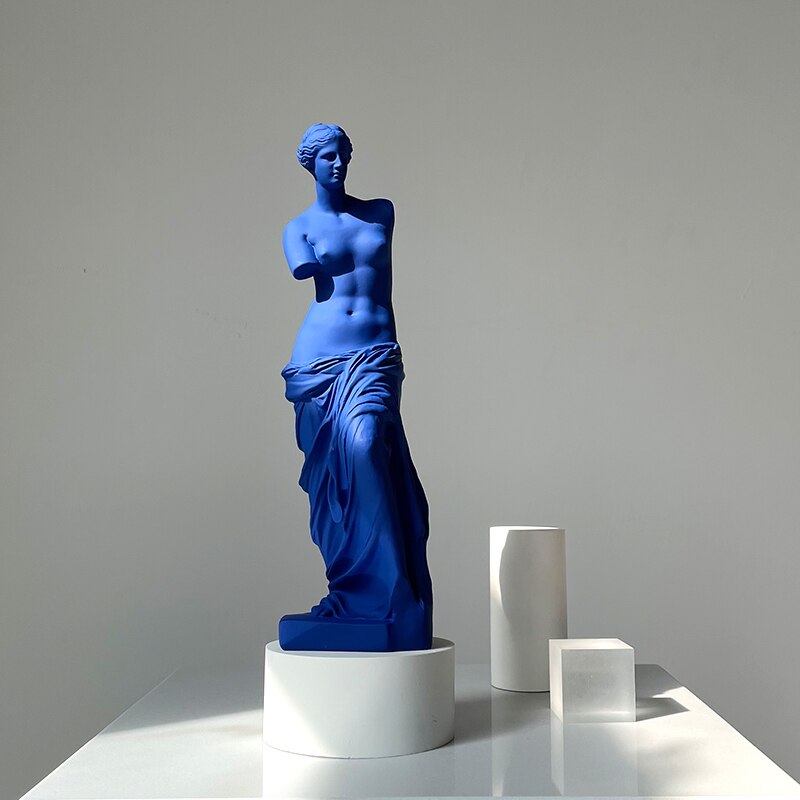 Blue Broken Arm Venus Statue - Classic Greek Goddess Sculpture Home Decor for Living Room, Office & Garden