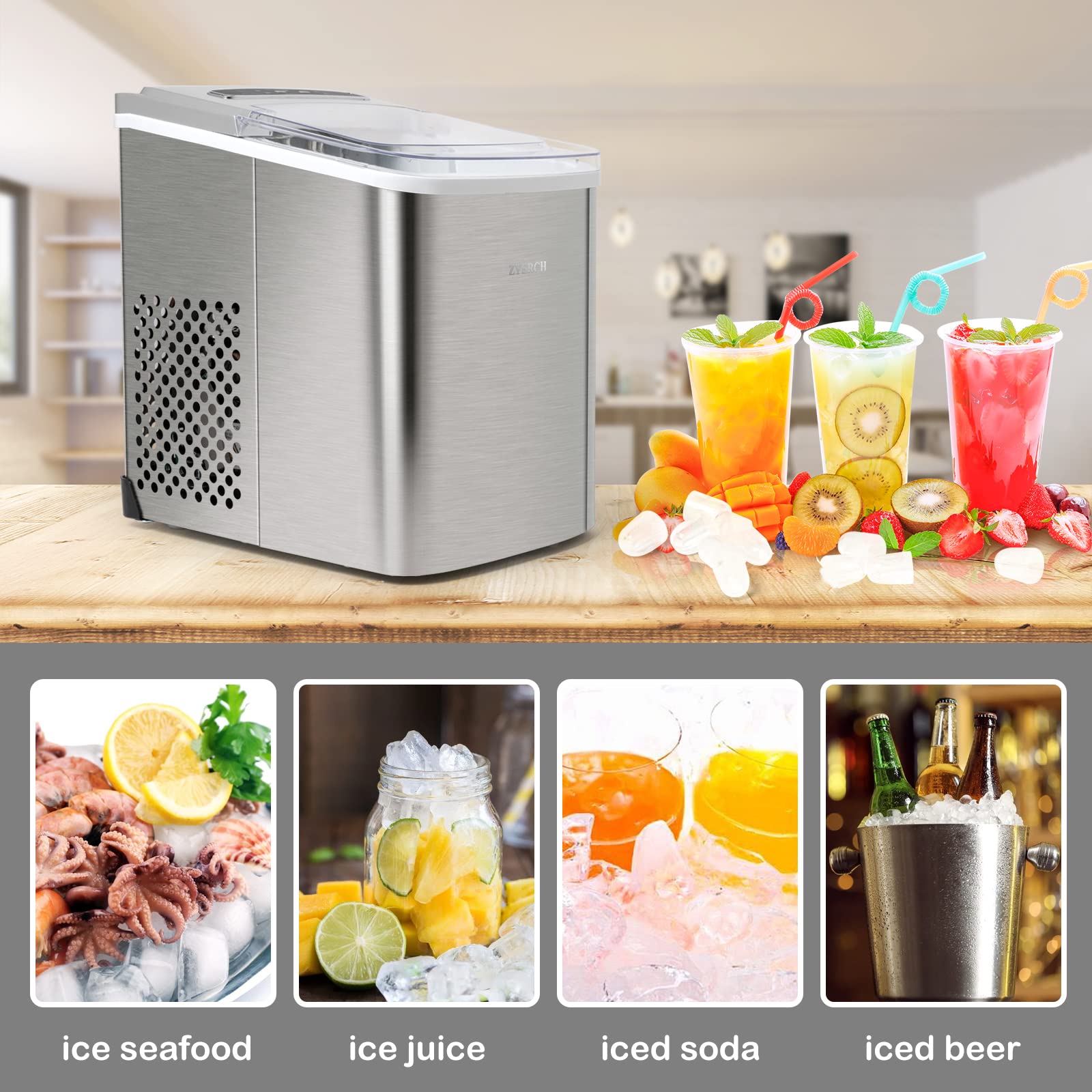Portable Ice Maker Machine - 26lbs Daily Output, Large & Small Ice Cube Options, Easy to Clean Countertop Ice Maker for Home, Office, Party & Outdoor Use - Perfect for Cocktails, Beverages & Summer Entertaining