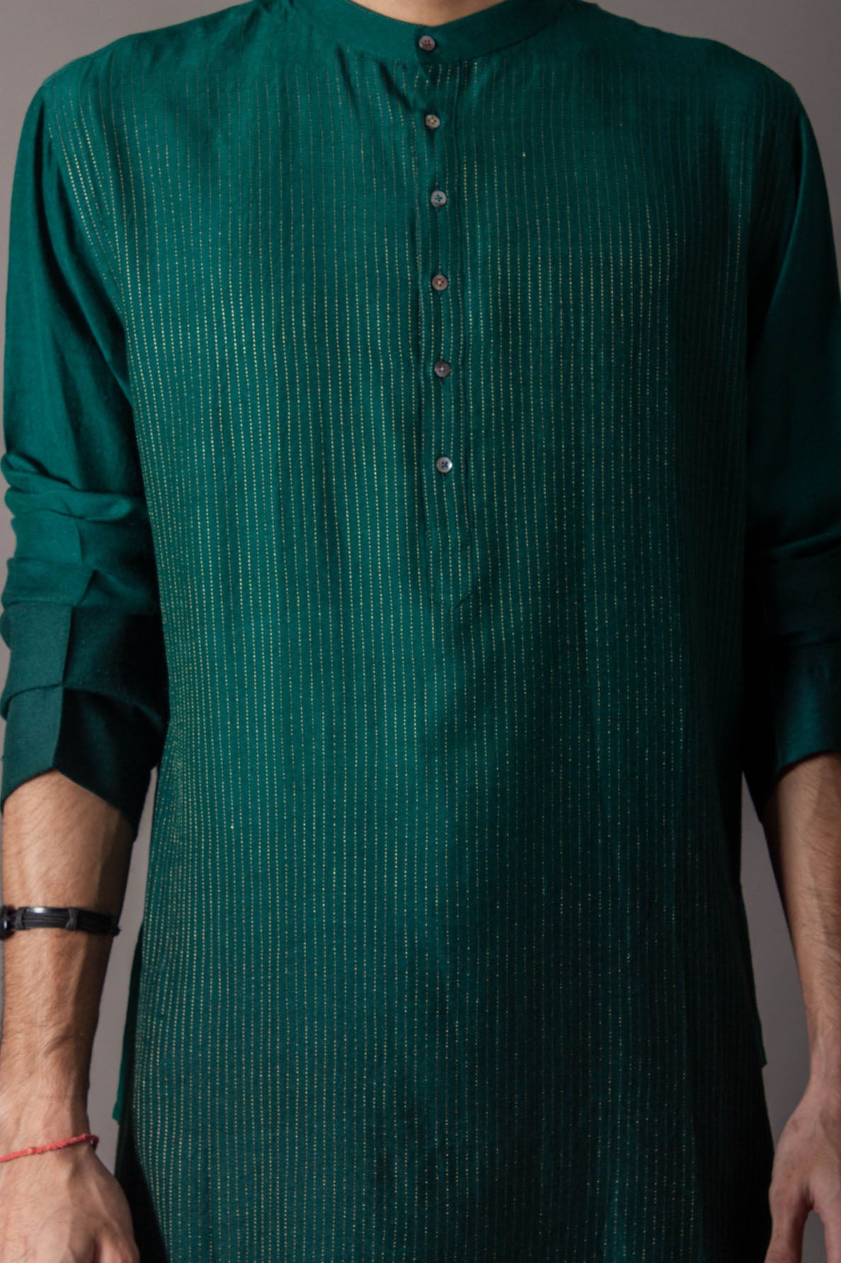 Bade Miyan Kurta Muga Satin Green Ombre - Stylish Indian Men's Kurta for Festivals, Weddings & Casual Wear