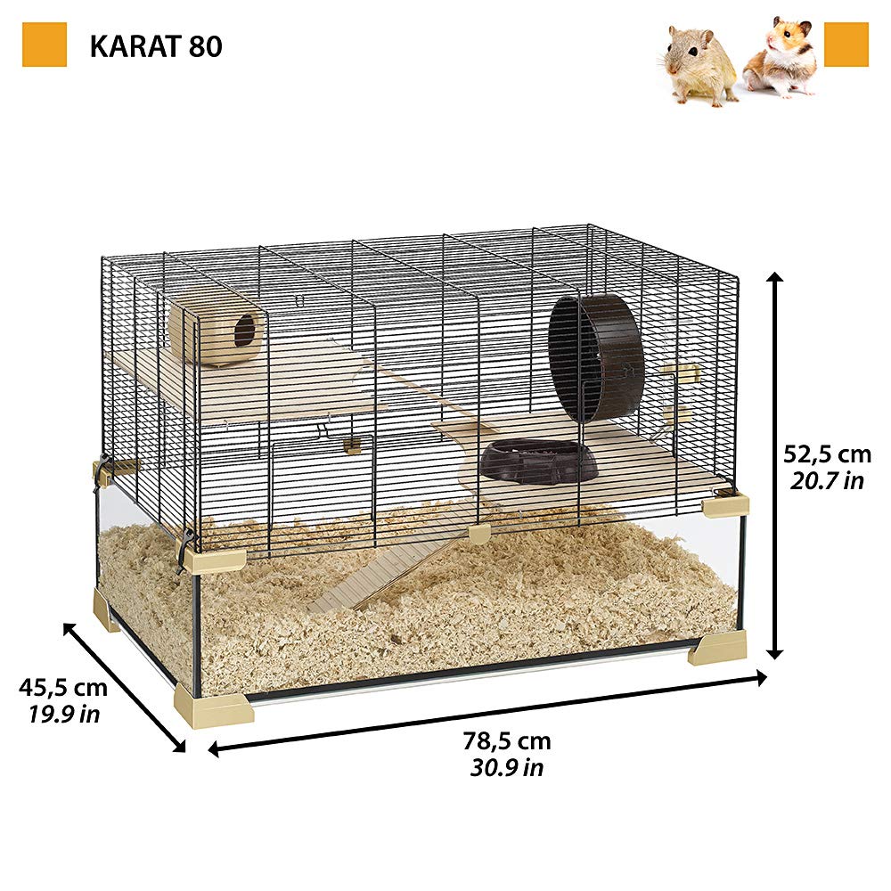 Ferplast Karat 80 Hamster Cage 31 x 18 x 21 Inches - Spacious Black Mouse Habitat with Durable Metal Bars & Deep Base - Perfect for Hamsters, Mice, Gerbils & Small Pets - Ideal for Home, Classroom or Office Use