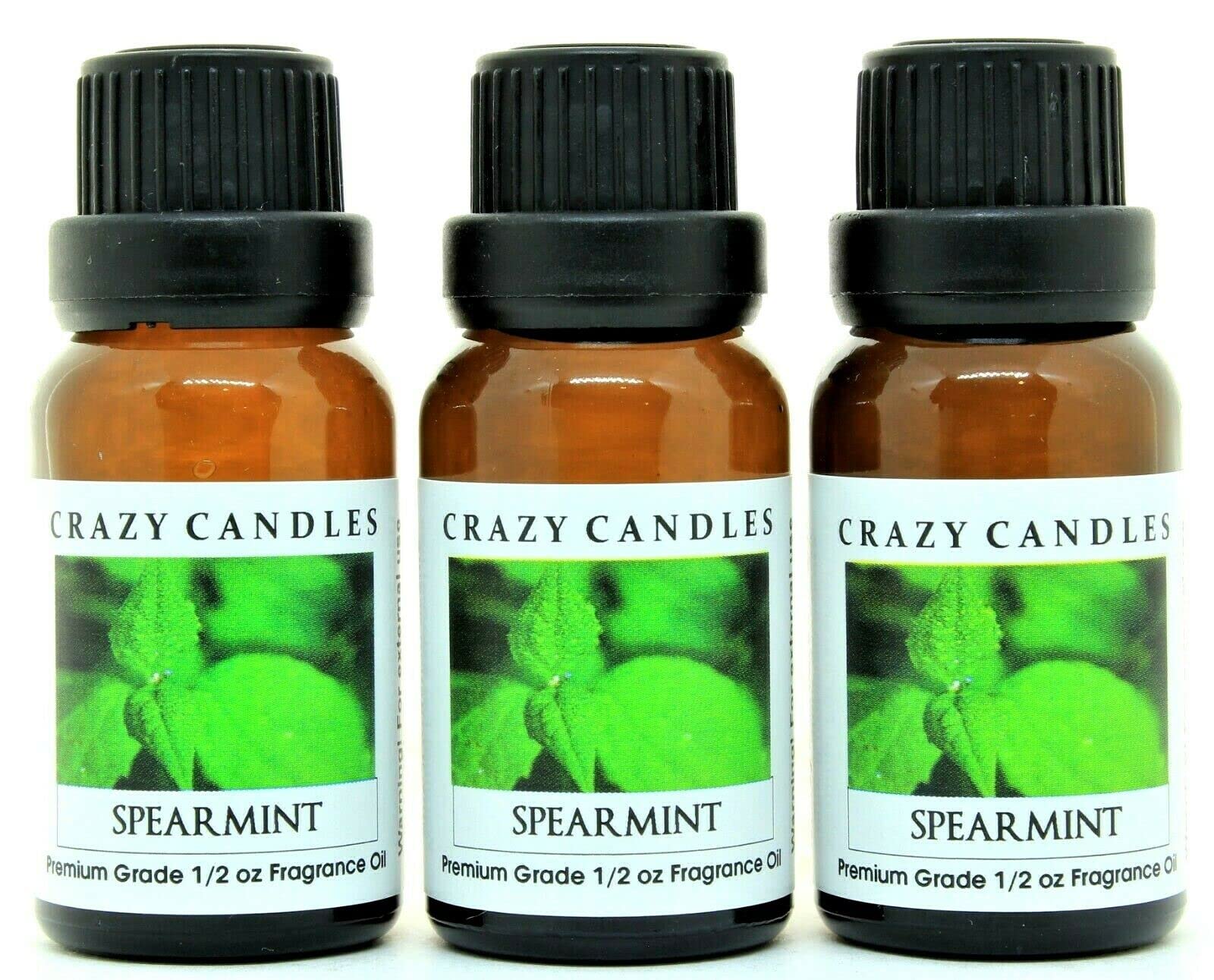 Crazy Candles Spearmint Scented Fragrance Oil - 3 Pack (15ml/0.5oz Each) | Premium Grade Essential Oil for Aromatherapy, Candles, Soap Making & DIY Crafts