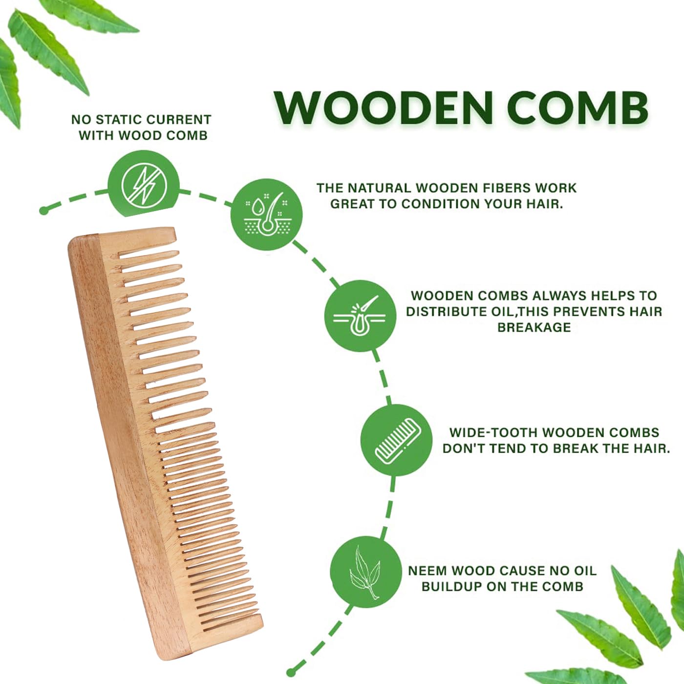 Organic Neem Wood Comb for Hair Growth & Scalp Health - Anti Hair Loss & Dandruff Control Comb for Women & Men - Natural Wooden Hairbrush for Thicker Hair - Perfect for Daily Hair Care & Ayurvedic Scalp Massage (Pack of 1)