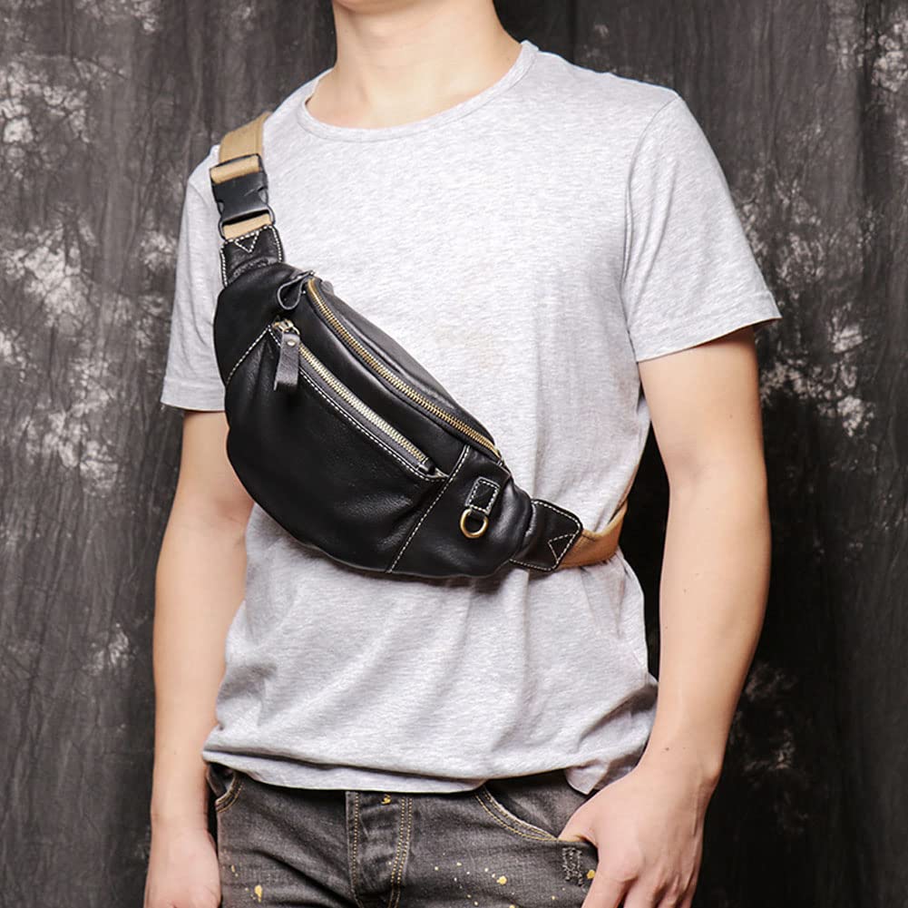 Leathario Genuine Leather Waist Pouch for Men - Fashionable Fanny Pack, Bum Bag with Adjustable Strap - Perfect for Travel, Gym, Running & Outdoor Activities