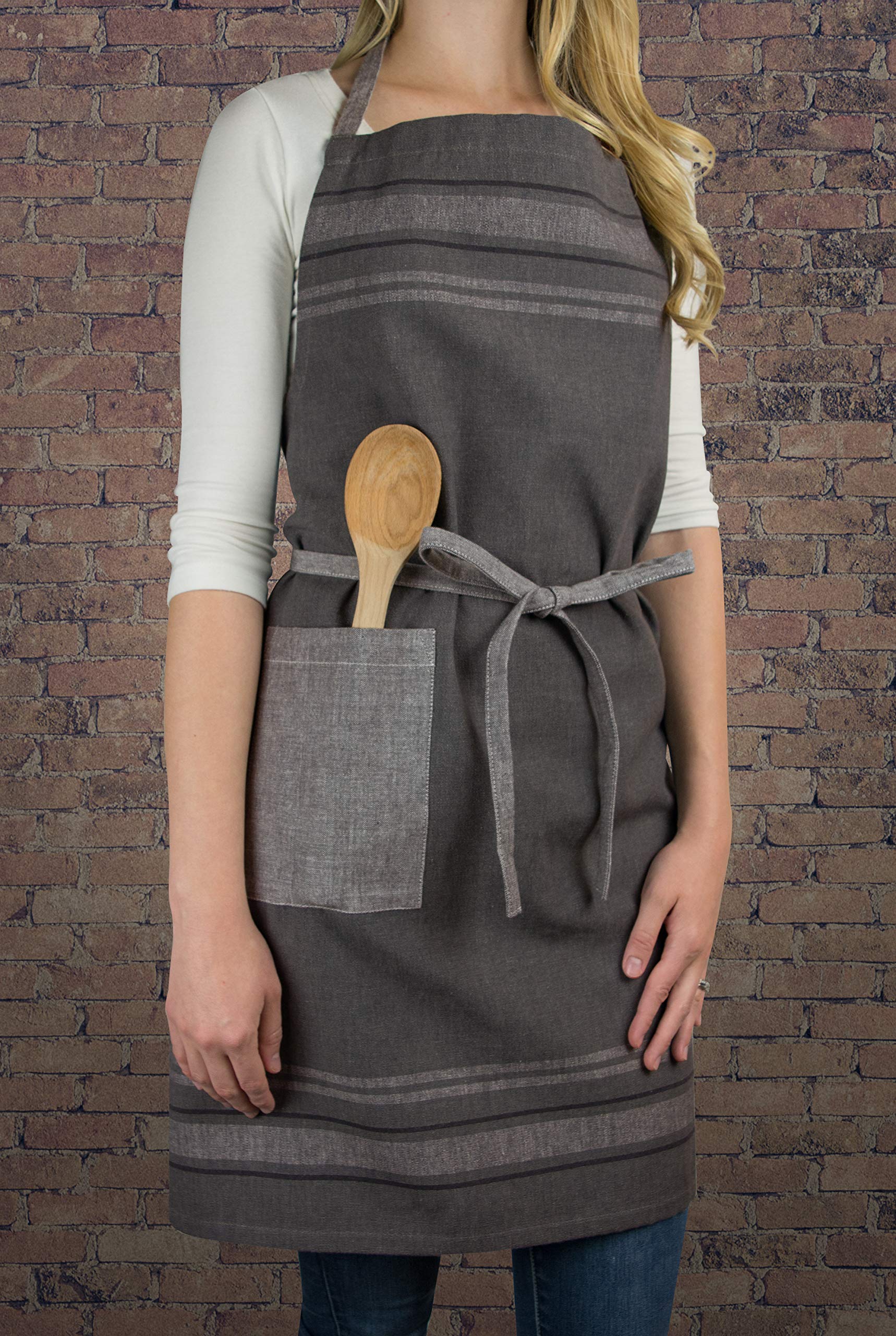 Stylish DII French Stripe Chambray Gray Chef Apron - Premium Kitchen Collection for Cooking, Baking & BBQ - Perfect for Home Chefs & Professional Cooks