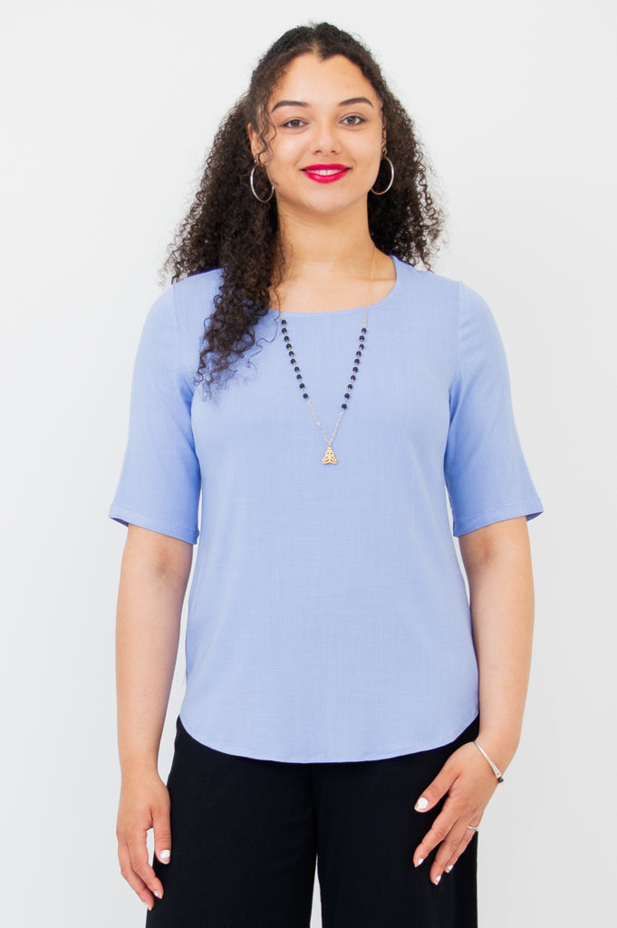 Liza Women's Bamboo V-Neck Top in Periwinkle Blue - Soft & Breathable Casual Shirt for Summer Outfits, Workwear & Weekend Wear
