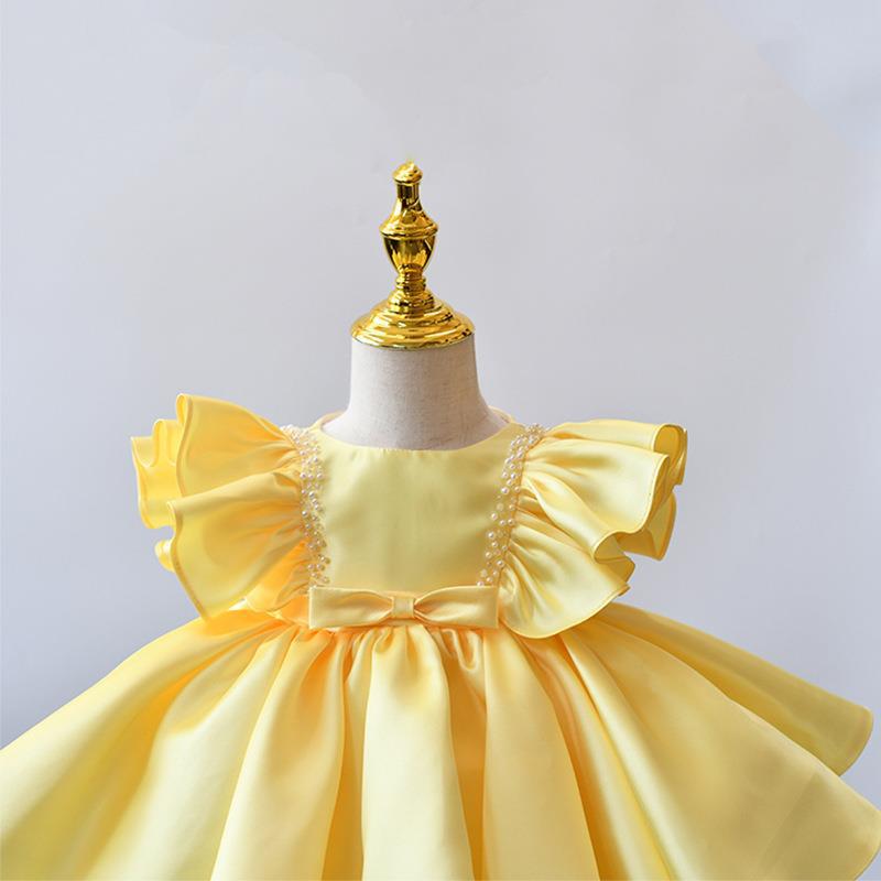 Elegant Yellow Butterfly Sleeve Baby Girl Formal Dress for Toddlers - Perfect for Birthday Parties, Photo Shoots & Special Occasions