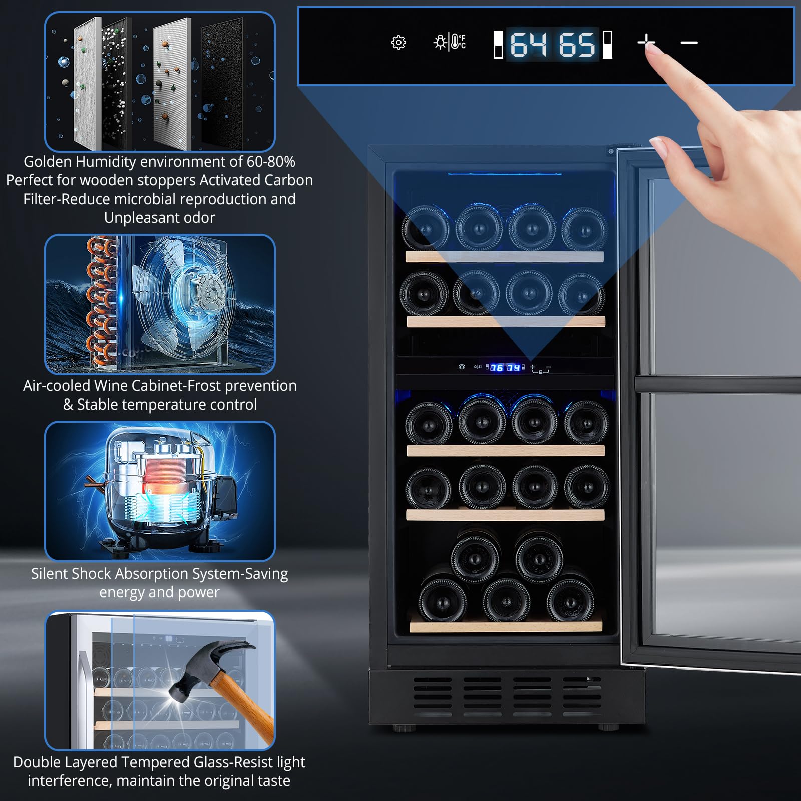 28 Bottle Dual Zone Wine Cooler Refrigerator - Compressor Cooling System, 41°F to 64°F Digital LED Touch Control, Frost-Free Lockable Cabinet with Single Glass Door - Freestanding or Built-In Design for Home, Bar, Restaurant & Wine Cellar Storage