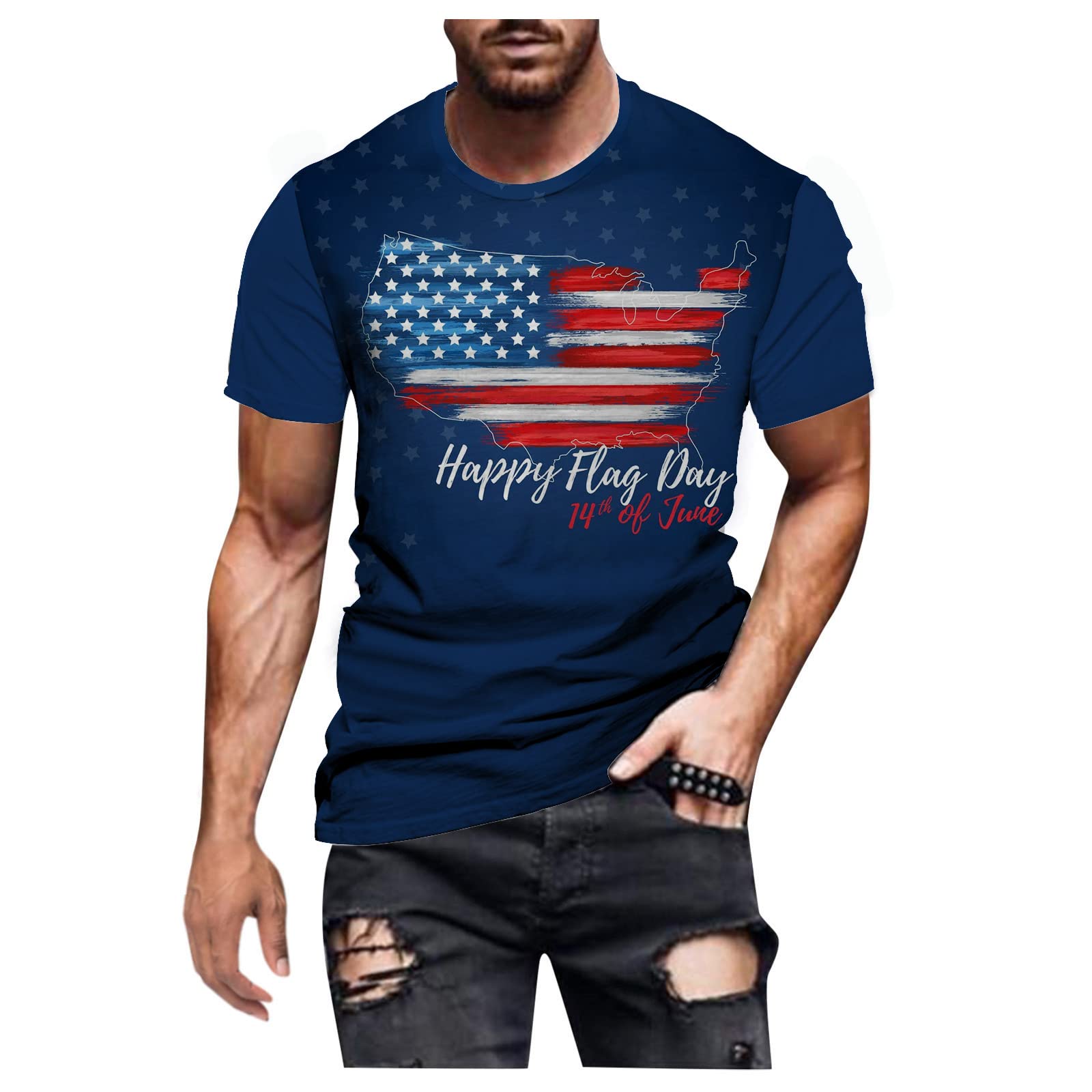 American Flag 3D Printed Men's T-Shirt - Short Sleeve Crew Neck Casual Tee for Summer | Patriotic Graphic Shirt for 4th July, BBQ Parties & Outdoor Activities