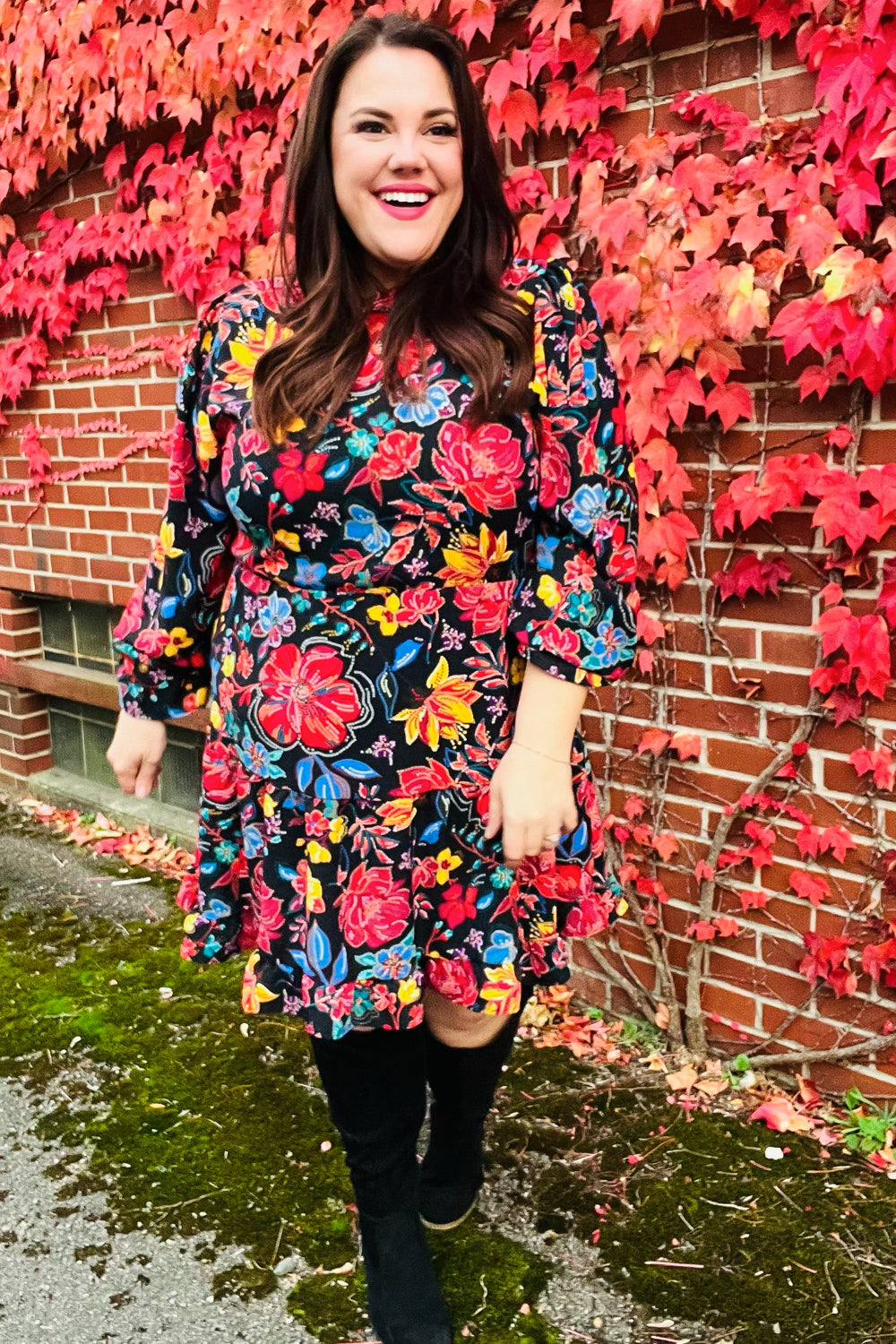 Elegant Black Floral Sequin Print Ruffle Sleeve Mock Neck Dress for Women - Perfect for Cocktail Parties, Date Nights & Special Occasions
