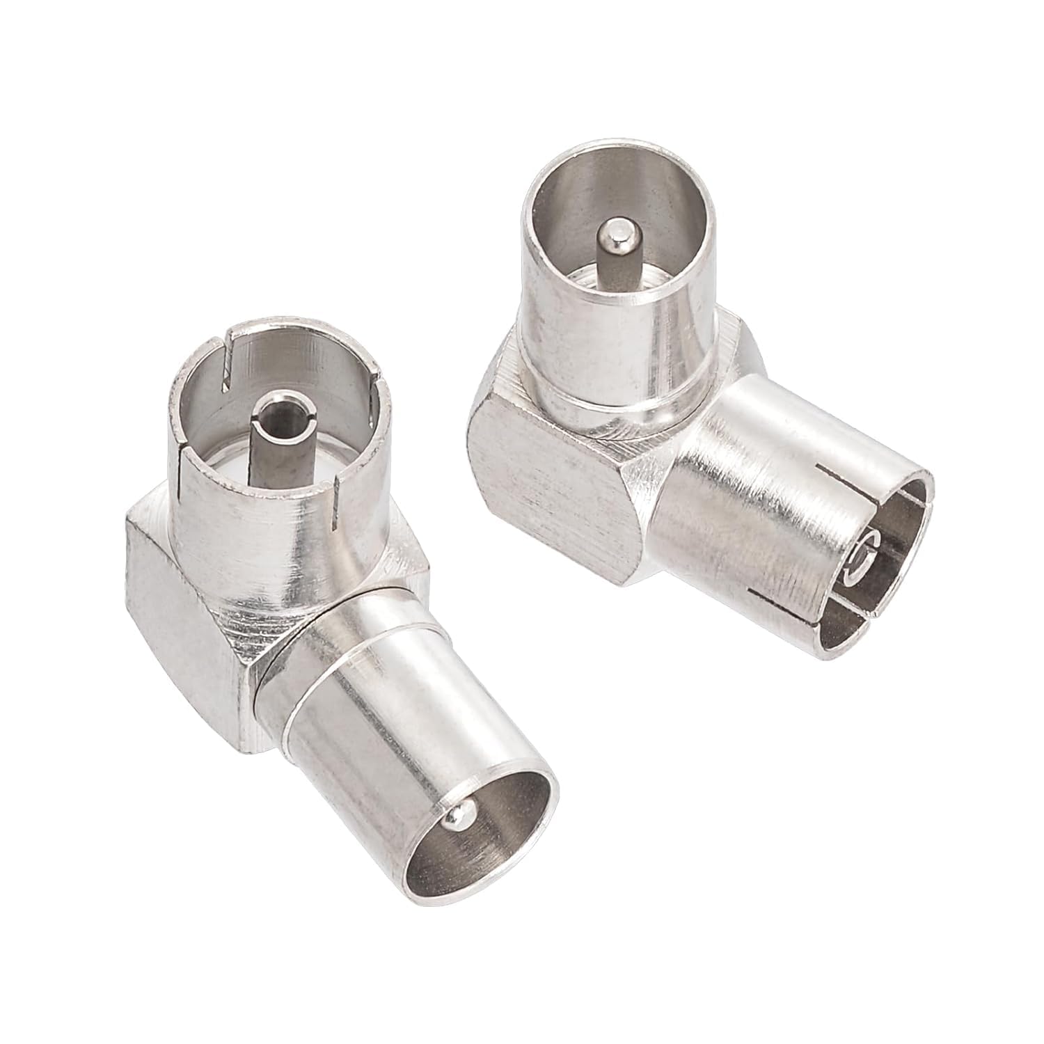 HiAoey 2 Pack TV Aerial Coaxial Adapter - PAL Male to Female Right Angle RF Coax Connector for Antenna & Satellite Cables - Perfect for Home Theater & Digital TV Setup