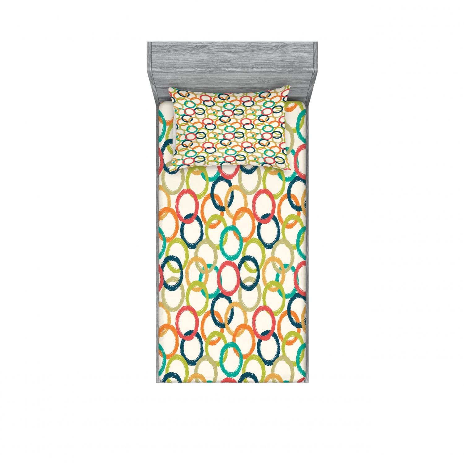 Ambesonne 2-Pack Twin XL Fitted Sheet & Pillow Sham Set - Colorful Doodle Circles Pattern, 4-Piece Bedding Decor for Modern Bedrooms, Includes 2 Fitted Sheets & 2 Pillow Covers - Perfect for Dorm Rooms, Guest Beds & Kids' Rooms