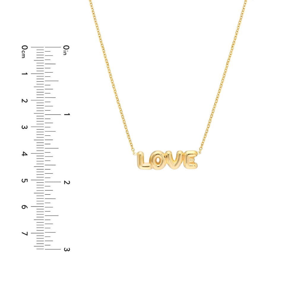 14K Gold Puffed 'Love' Pendant Necklace with 18-Inch Adjustable Chain - Romantic Gift for Valentine's Day, Anniversary & Special Occasions