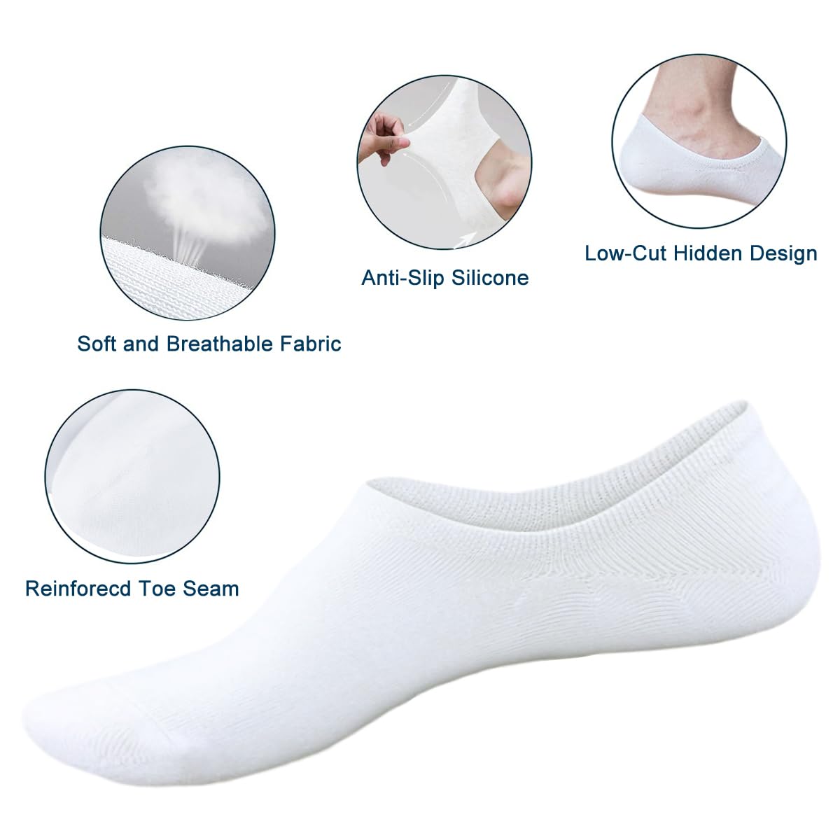 RICHBULL 12 Pairs No Show Socks for Women & Men - Low Cut Invisible Liner Socks, Breathable Thin Casual Socks with Non-Slip Grip for Sneakers, Loafers & Dress Shoes - Perfect for Work, Gym & Daily Wear