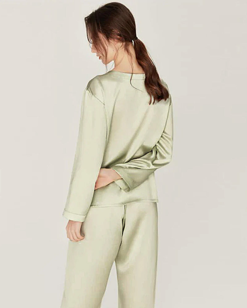 Silk Round Neck Pullover Pajamas Set for Women - Soft & Comfortable Sleepwear Lounge Set - Perfect for Sleeping, Relaxing at Home, and Traveling