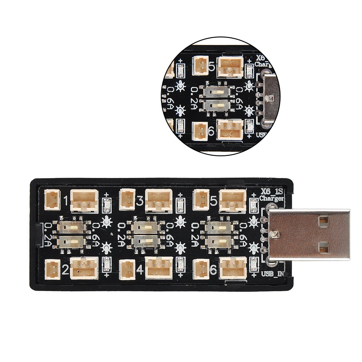 CrazyPony 6 Channel 1S LiPo USB Charger - Fast Charging for Tiny Whoop, Blade Inductrix & Micro JST Connectors - Perfect for FPV Drones, RC Toys & Micro Quadcopters