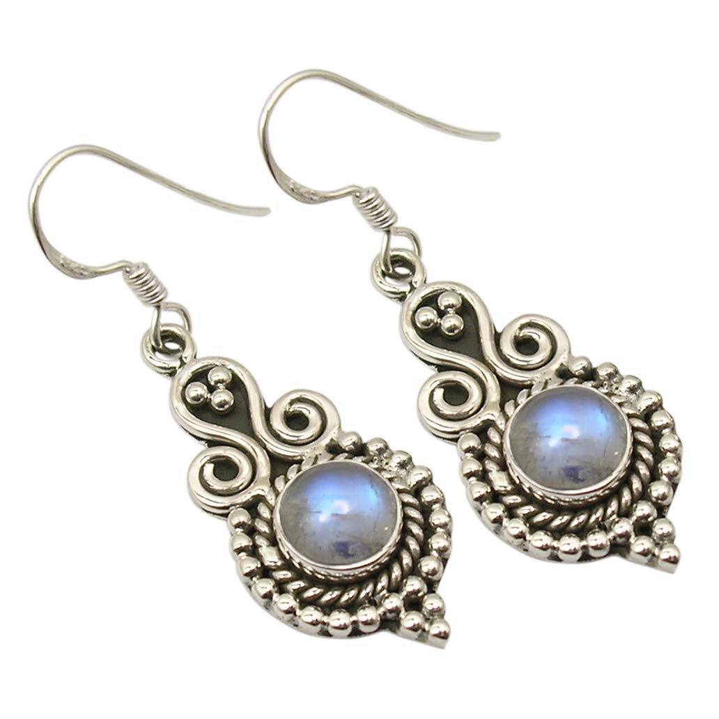 Rainbow Moonstone Cabochon Earrings - 2.8 TCW Vintage Silver Jewelry (1.7