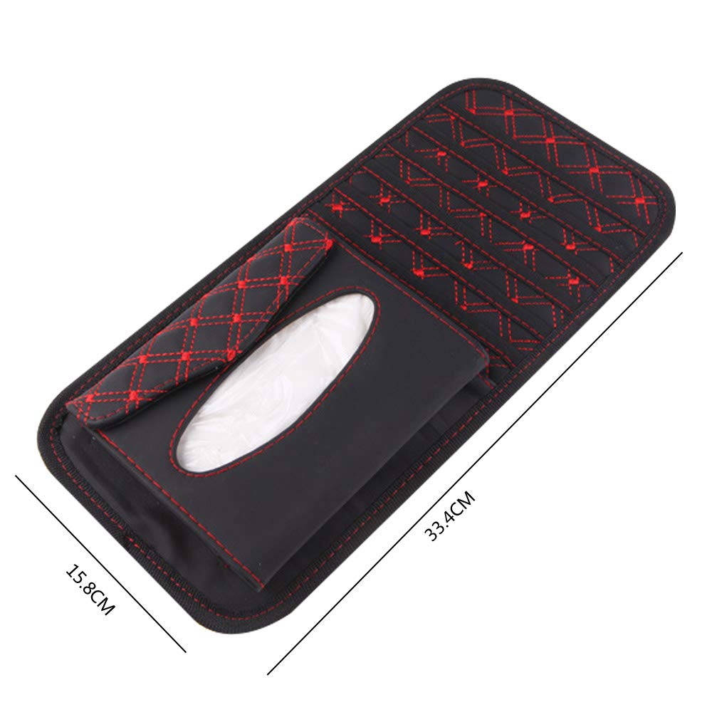 Car Sun Visor Organizer with CD Holder & Tissue Storage - Red | Perfect for Road Trips, Commuting & Keeping Your Vehicle Neat
