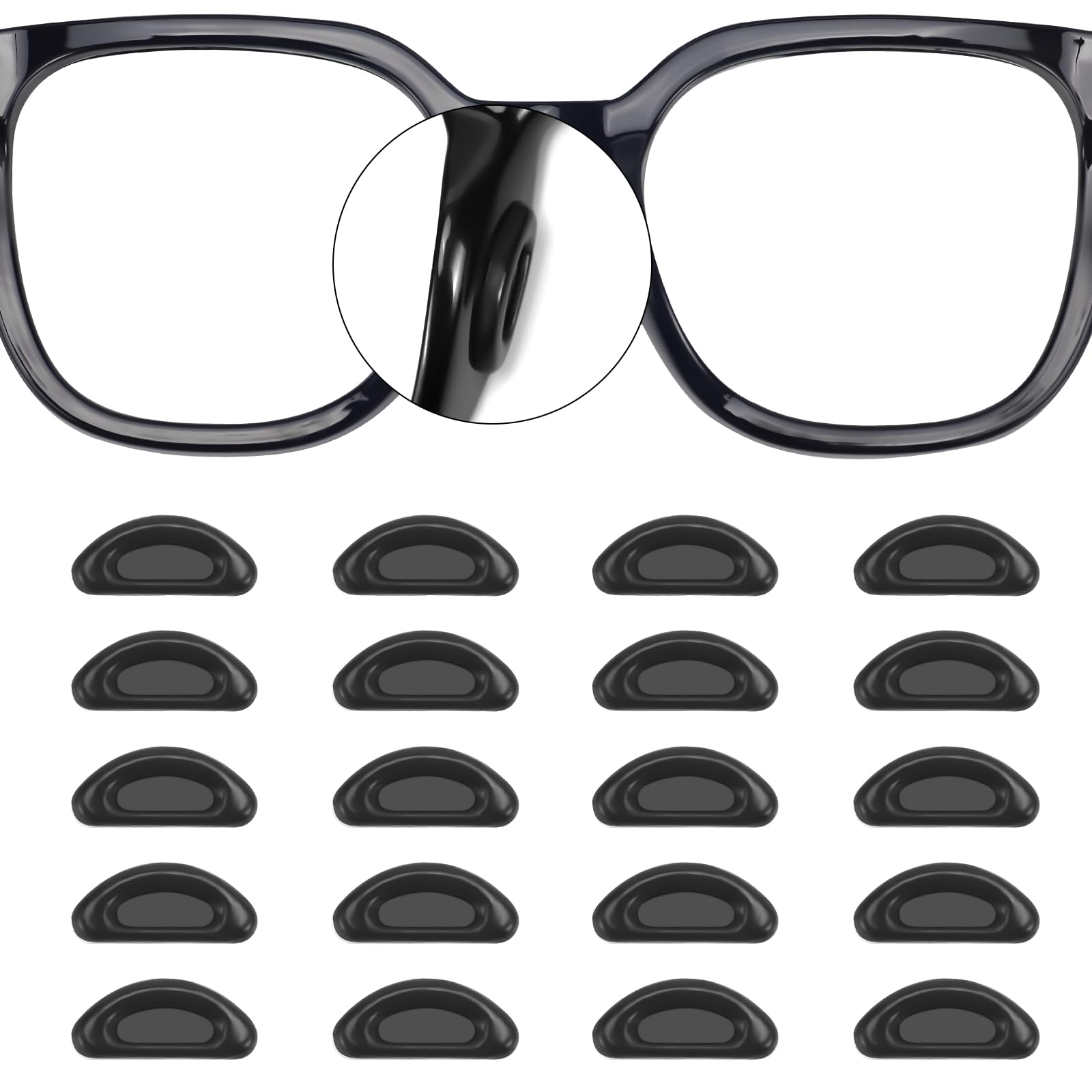 20 Pairs Anti-Slip Silicone Nose Pads for Glasses & Sunglasses - Thin Adhesive Stick-On Eyewear Nose Pads (Black) - Perfect for Reading, Driving & Daily Wear Comfort