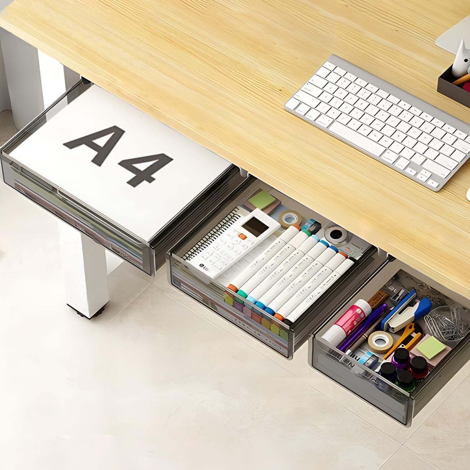 Under Desk Drawer Organizer Set - 3 Pack Slide-Out Storage Trays (Large, Medium, Small) for Office Supplies, Stationery & Accessories - Space-Saving Hidden Desktop Organizer with Easy Installation - Perfect for Home Office, Study Desk & Workspace Organization