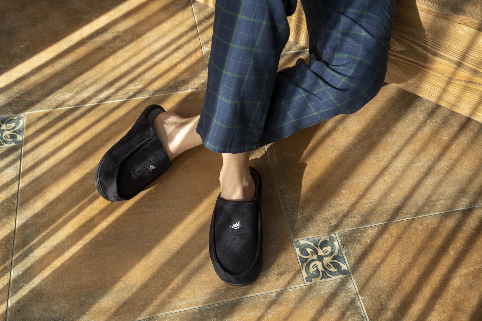 **Men's Memory Foam Slippers - Plush Suede-Lined Orthopedic House Shoes for Indoor & Outdoor Use - Comfortable Clog Slip-Ons for Relaxation at Home, Office, or Travel**