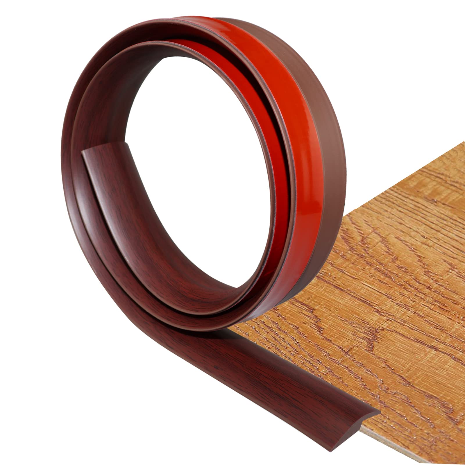 Self-Adhesive PVC Floor Transition Strip - Wood Grain Coffee, 3.3Ft - Smooth Carpet to Hardwood Flooring Threshold - Perfect for Doorways & Room Dividers Under 5mm Height - DIY Home Improvement Solution