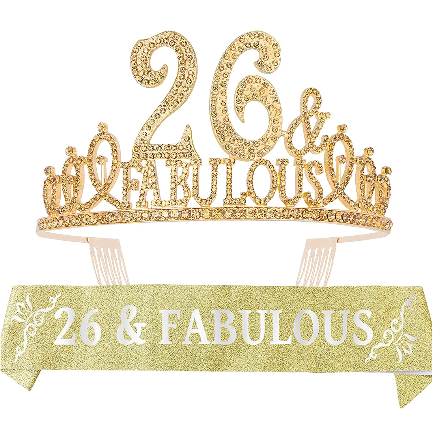 26th Birthday Gifts for Women - Elegant Birthday Crown & Sash Set with Tiara - Perfect for 26th Birthday Party Decorations & Favors | Great for Birthday Celebrations, Girls Night Out, and Special Milestone Events