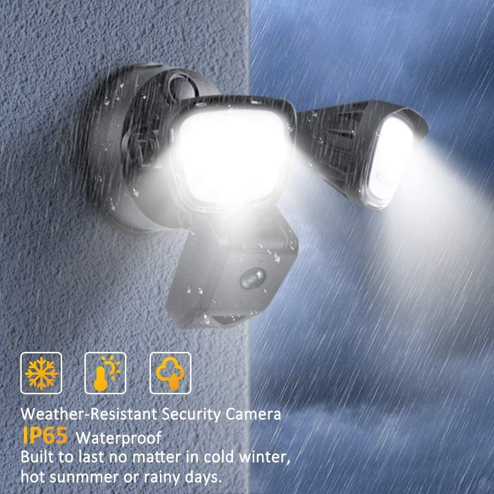 Wireless Outdoor Security Camera with Motion Detection & LED Floodlights - 1080p HD, Night Vision, Weatherproof, Real-Time Alerts, Wide Angle View for Home Protection (Black) - Perfect for Garage, Backyard, and Front Door Surveillance