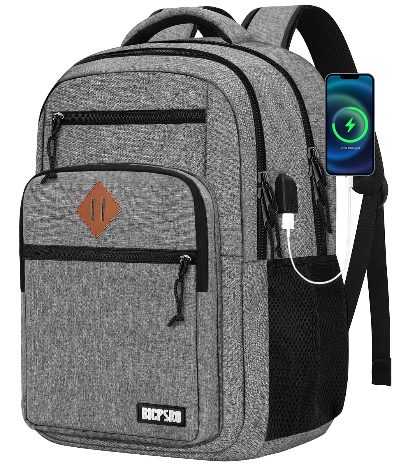 Durable 15.6 Inch Laptop Backpack for Men & Women - USB Charging Port, Water-Resistant School Bookbag for College, High School, Work & Travel - Perfect Business Computer Backpack (Grey) | Ideal for Daily Commute, Office & Study Essentials