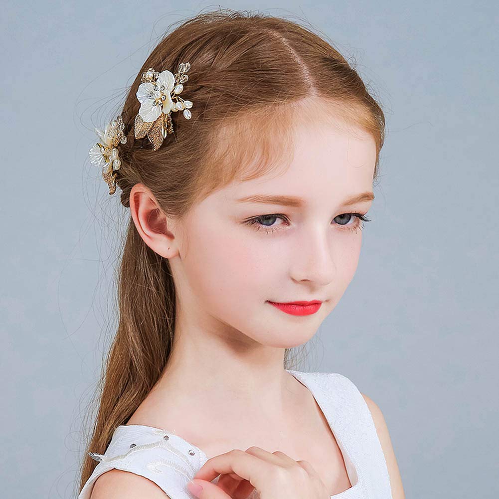 PRDGIRL Pearl Hair Clips for Wedding - Bridal Hair Accessories for Women & Girls (Pack of 2, Gold) - Perfect for Flower Girls & Brides