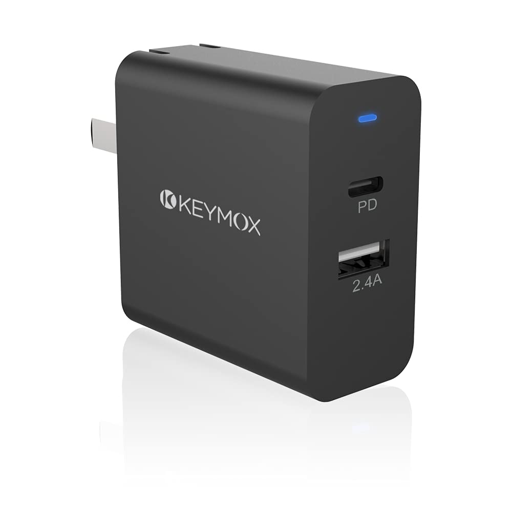 KEYMOX 30W Dual Port USB C Fast Charger with 18W PD - Compatible with iPhone 12/12 Mini/12 Pro/11 Pro, Galaxy S10/S9/S9+, iPad Pro, Samsung, Google Pixel, Huawei - Perfect for Travel, Office & Home Charging