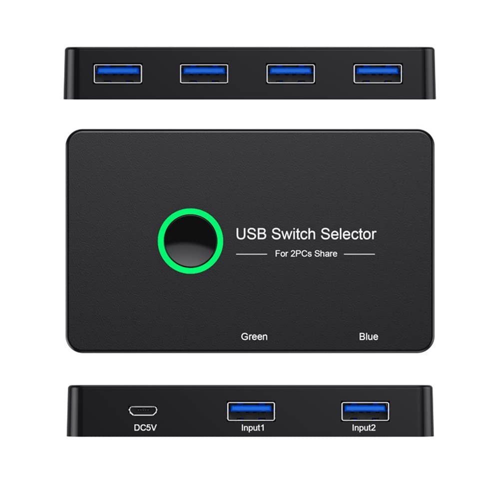Graootoly USB 3.0 KVM Switch 2-Port for 4 Devices - Keyboard Mouse Printer Sharing for Home Office