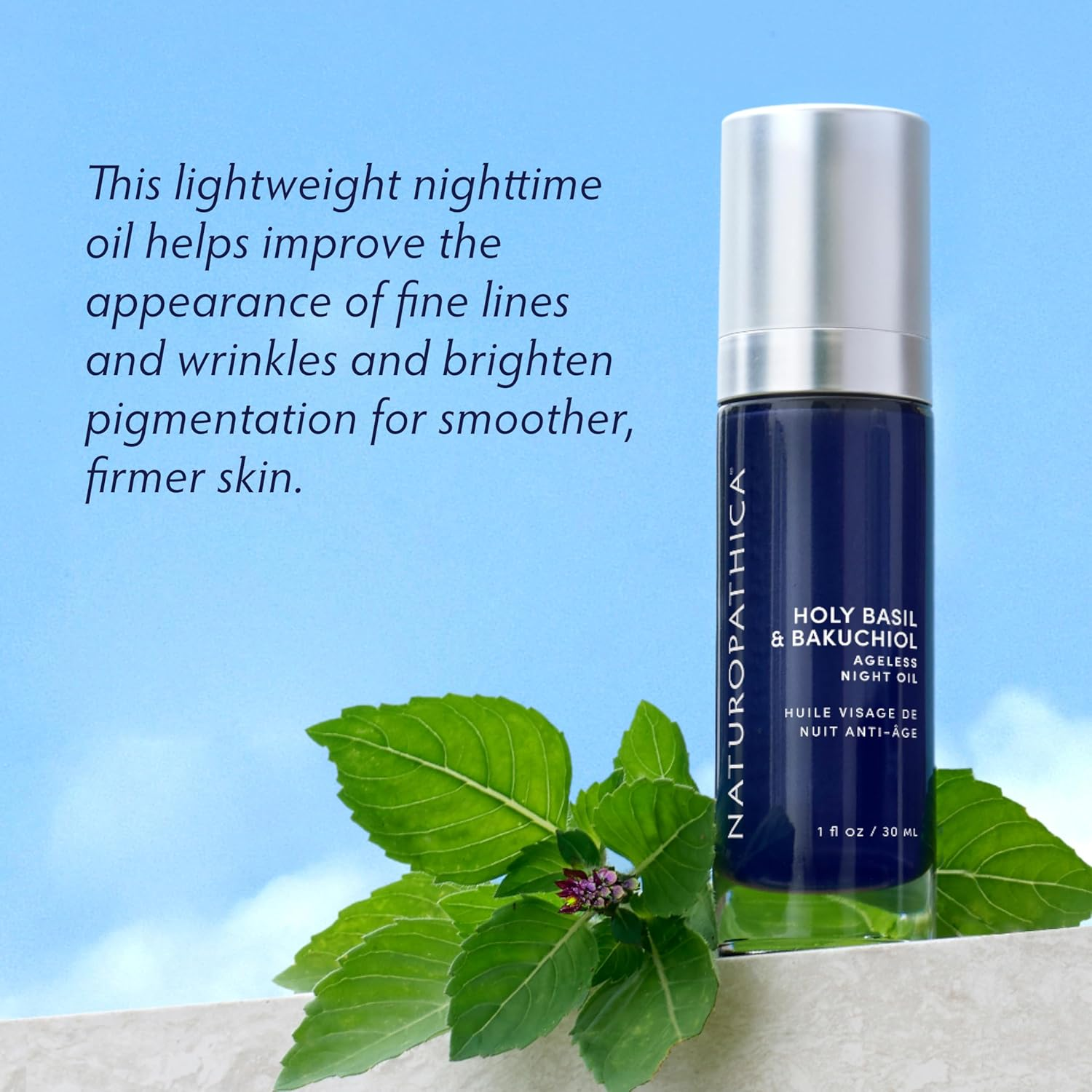 Naturopathica Holy Basil & Bakuchiol Ageless Night Oil - Anti-Aging Facial Oil for Wrinkles & Fine Lines | Nighttime Skincare Routine for Glowing Skin