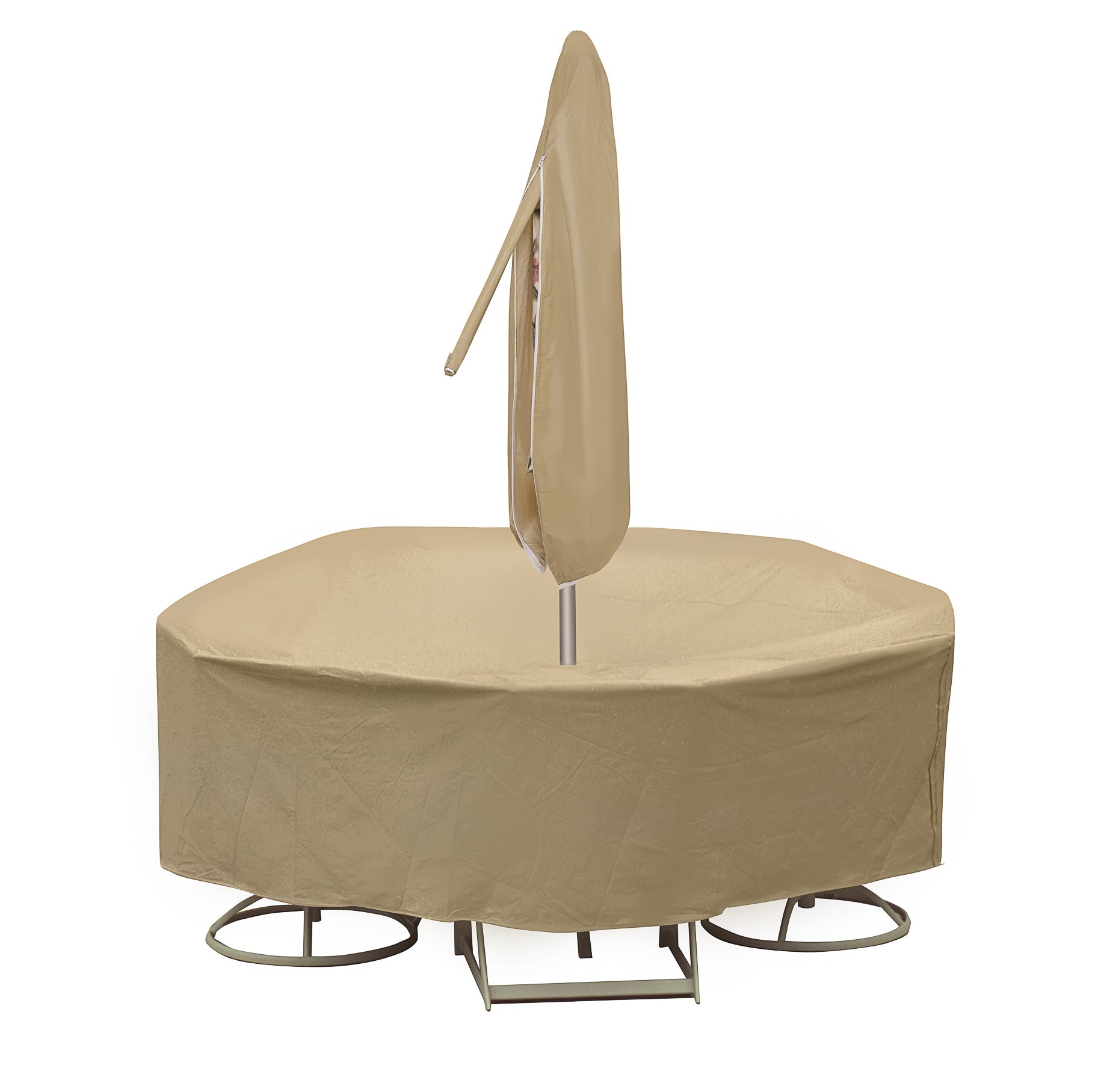 60 Inch Round Weatherproof Patio Table and Highback Chair Set Cover - Heavy Duty Tan Protective Covers for Outdoor Furniture - Perfect for Backyard, Garden, and Poolside Use