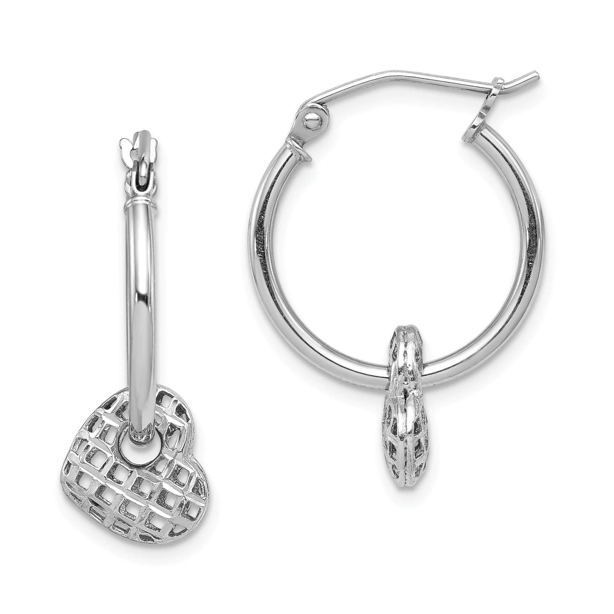 Sterling Silver Rhodium Plated Adjustable Heart Hoop Earrings for Women - Elegant Dangle Earrings for Valentine's Day, Anniversary, Wedding & Everyday Wear