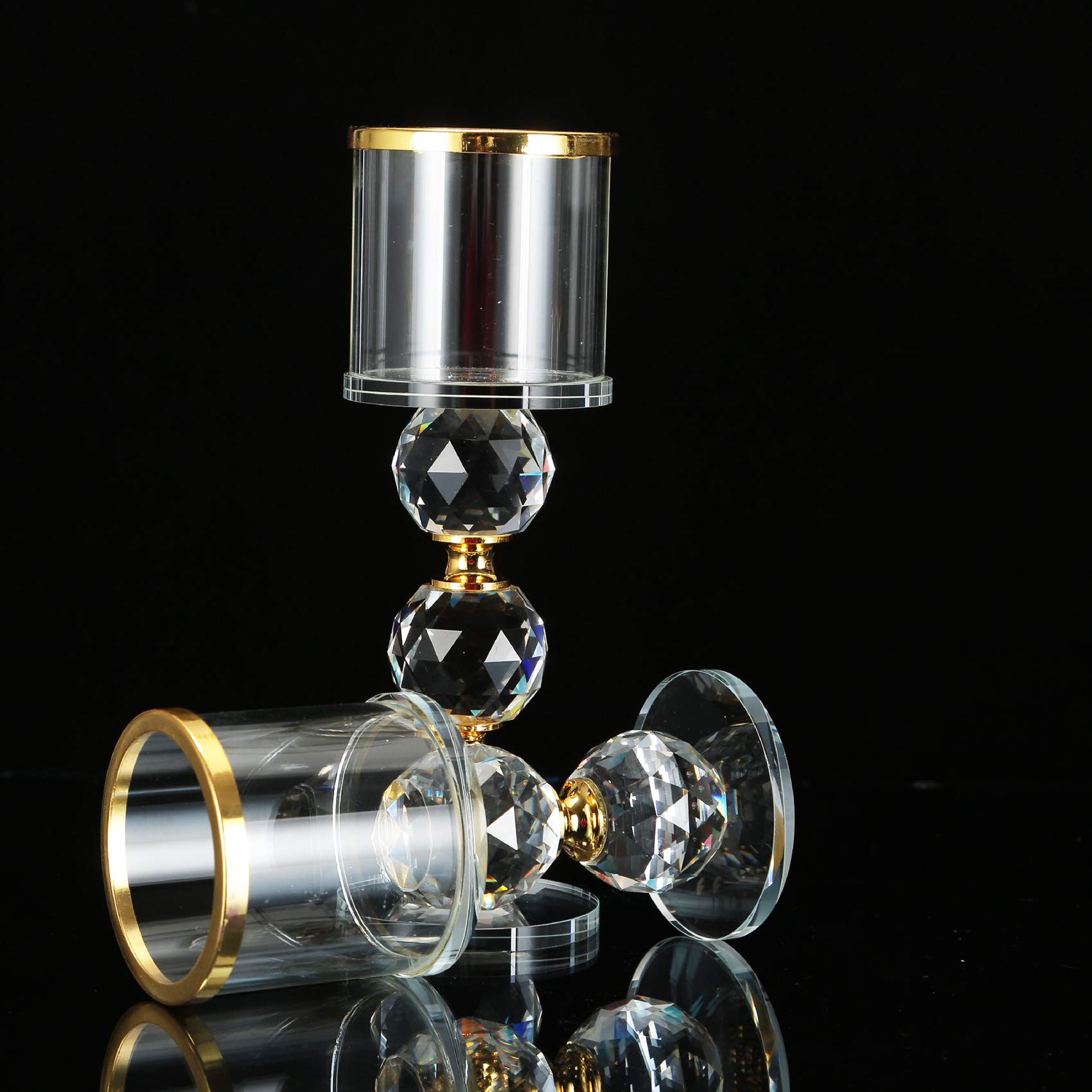 3 Crystal Candle Holders Set - Elegant Table Centerpiece for Living Room, Dining & Parties