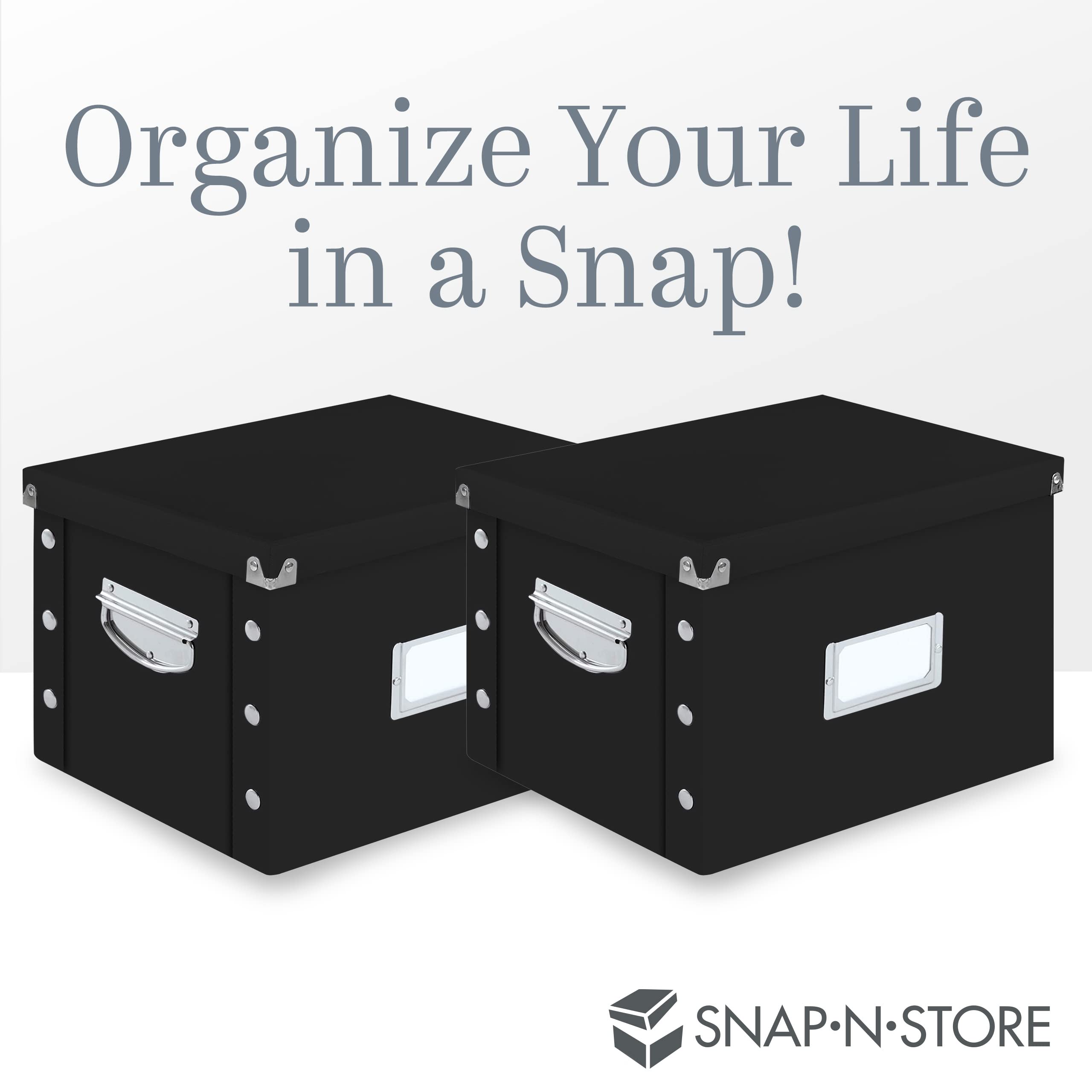 Snap-N-Store File Storage Box & Organizer - 1 Pack - 16.125 x 13.125 x 9.875 Inch Letter/Legal Size Portable File Box with Lid for Office Documents, School Supplies & Home Organization - Durable Glossy Black Storage Solution for Students, Teachers & Professionals