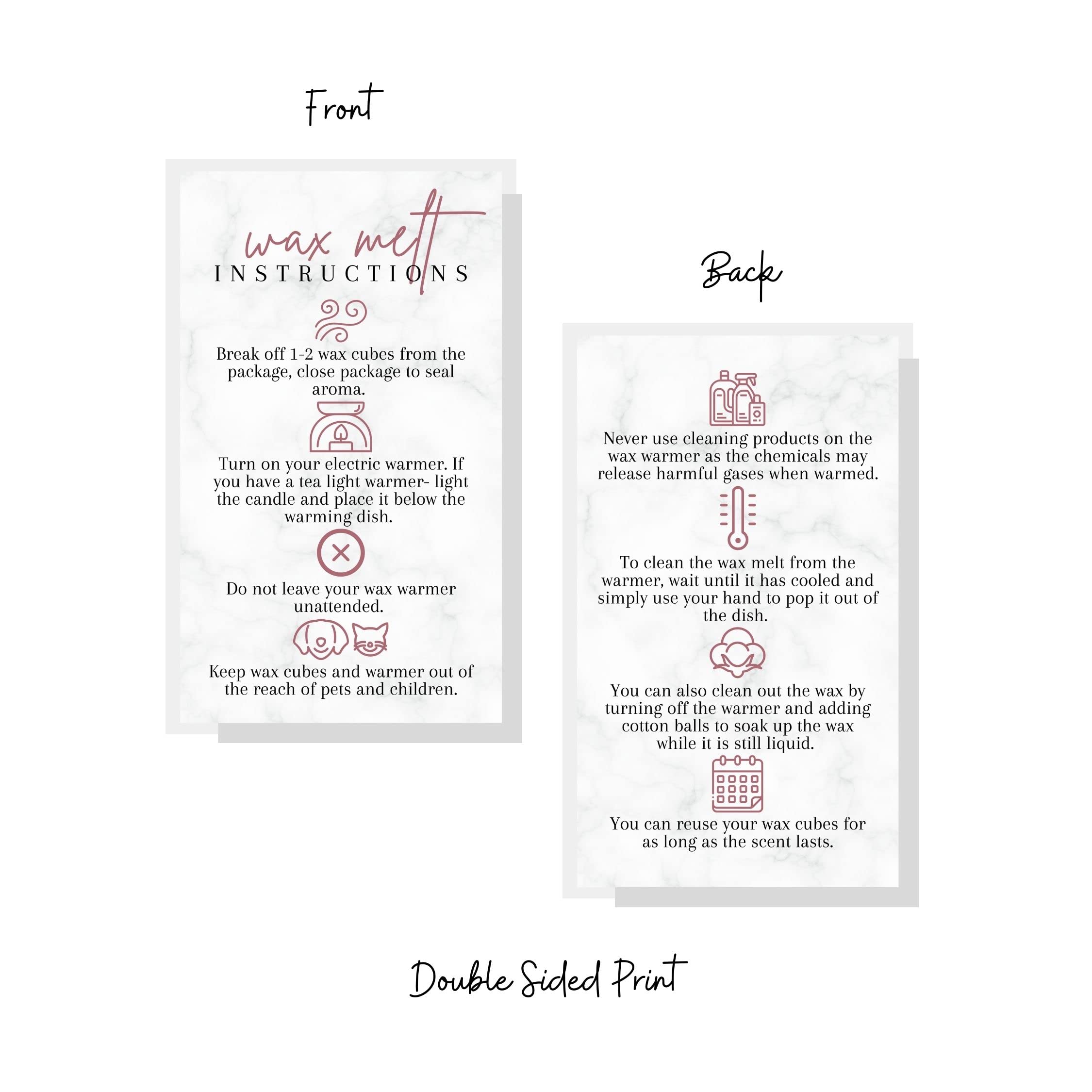50 Pack Wax Melt Care Instruction Cards | 2x3.5