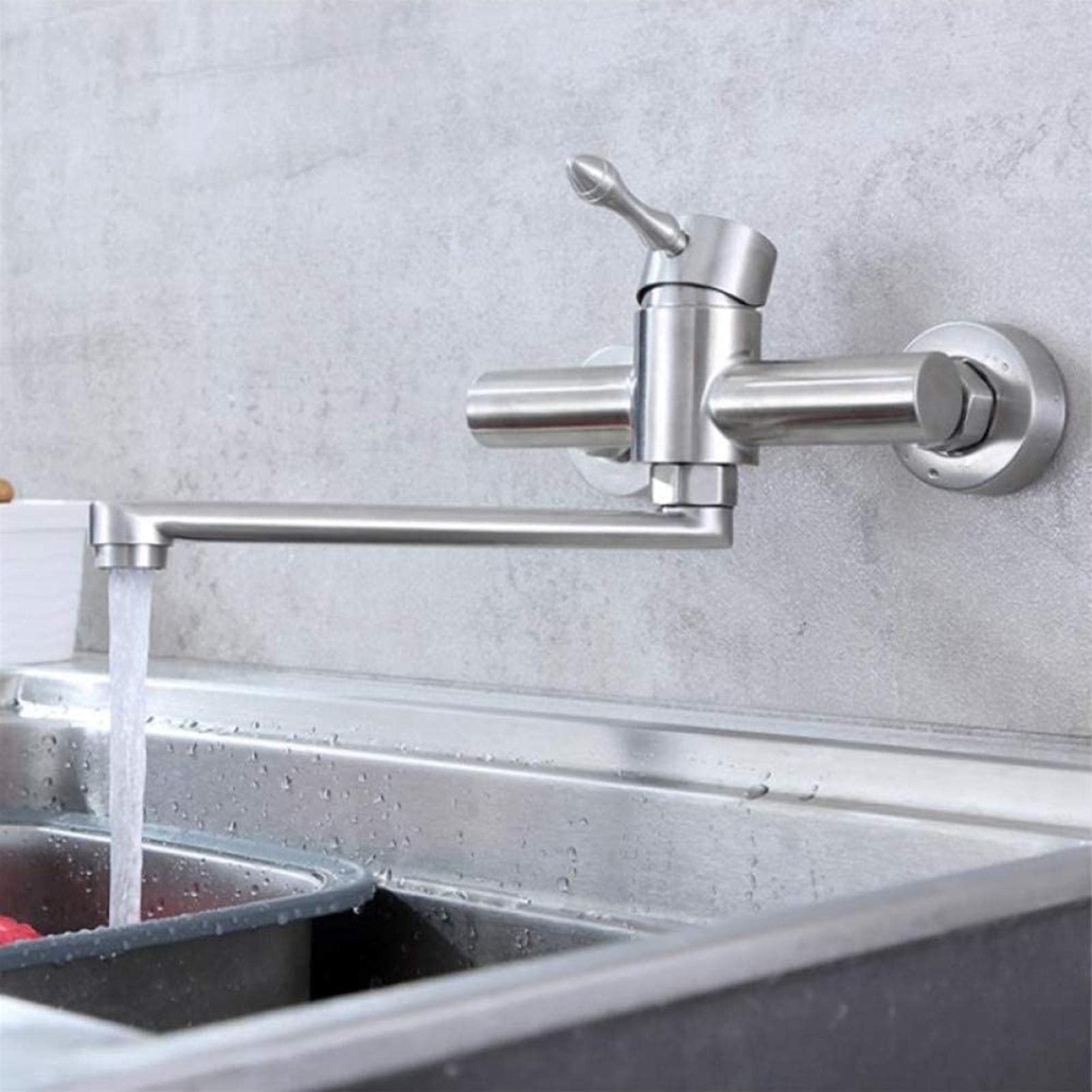 304 Stainless Steel Wall Mounted Kitchen Faucet with 360° Swivel Spout - Hot & Cold Water Mixer Tap for Sink Basin | Perfect for Modern Kitchens, Small Spaces & RV Use