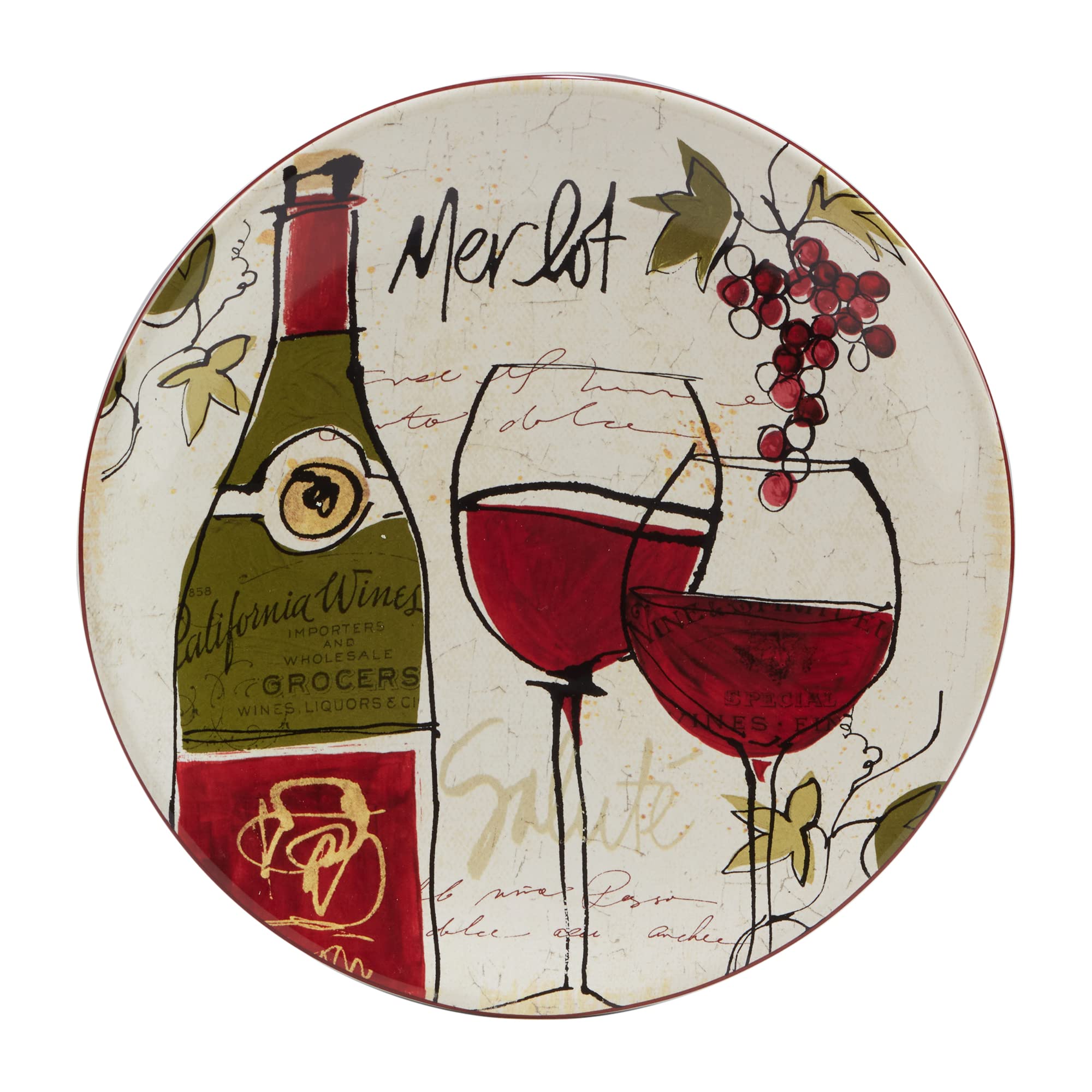 Certified International Wine Country 9-Inch Salad and Dessert Plates Set of 4 - 2 Elegant Assorted Designs for Dinner Parties, Entertaining & Home Decor