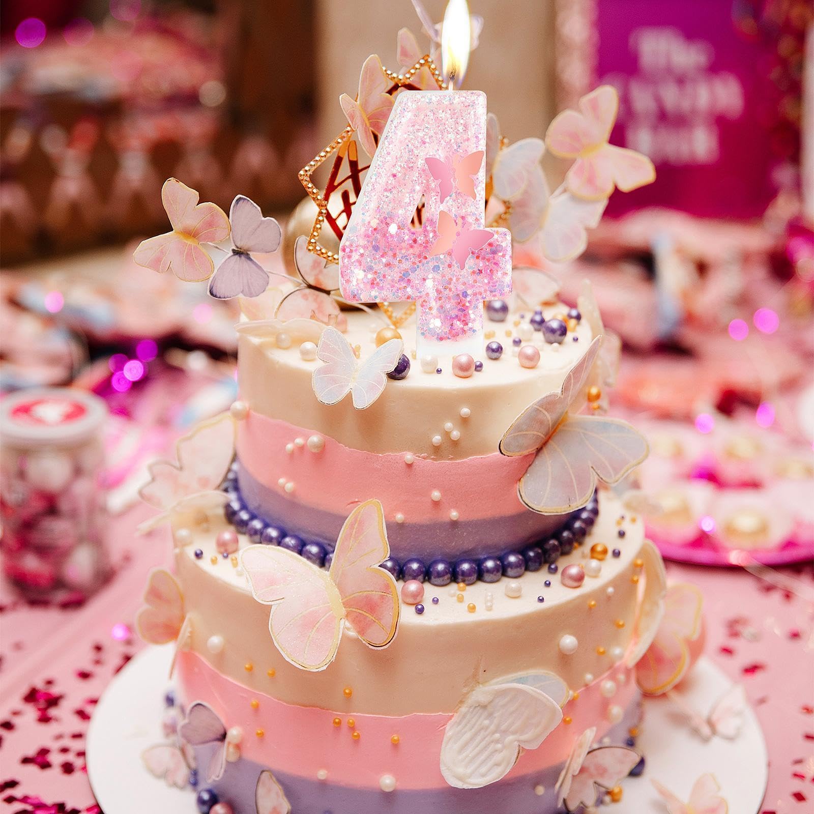 Pink Butterfly Number 1 Birthday Candle - First Birthday Cake Topper for Girls, Wedding & Anniversary Party Decorations - Perfect for 1st Birthday Celebrations, Baby Showers, and Special Occasions