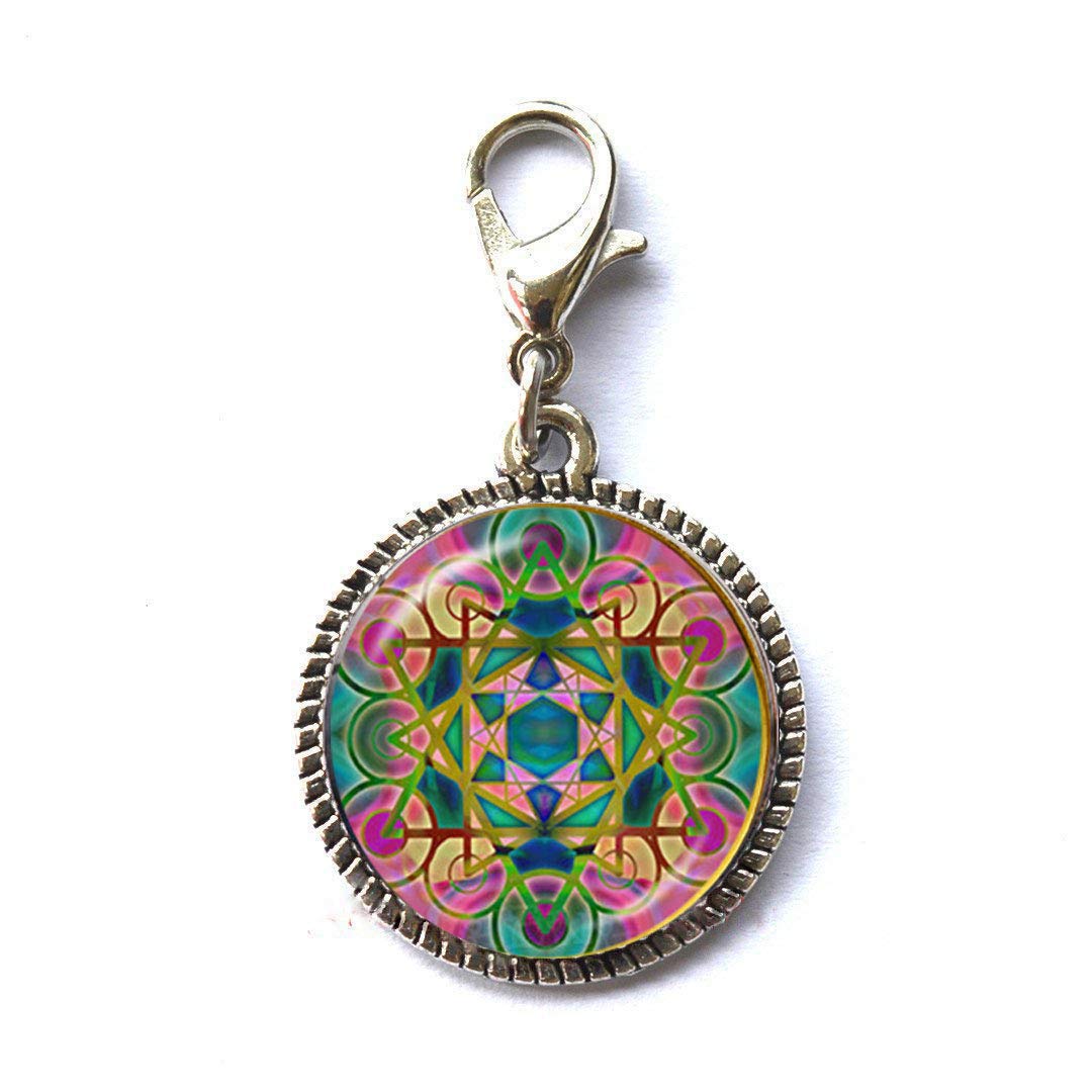 Metatron's Cube Zipper Pull Charm - Mandala Jewelry with Glass Photo - Unique Birthday & Festival Gift for Spiritual & Fashion Lovers | Perfect for Backpacks, Jackets & Handbag Accessories