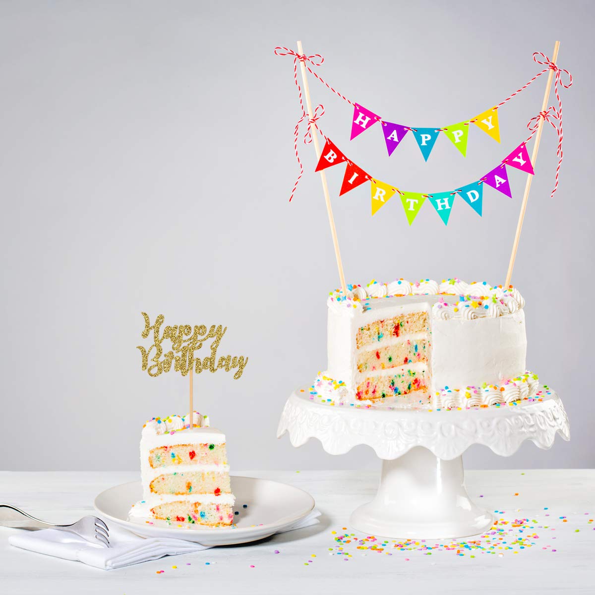 24-Pack Gold Glitter Happy Birthday Cupcake Toppers - Cake Decor Picks for Birthday Party Supplies - Perfect for Baby Showers, Weddings & Anniversary Celebrations