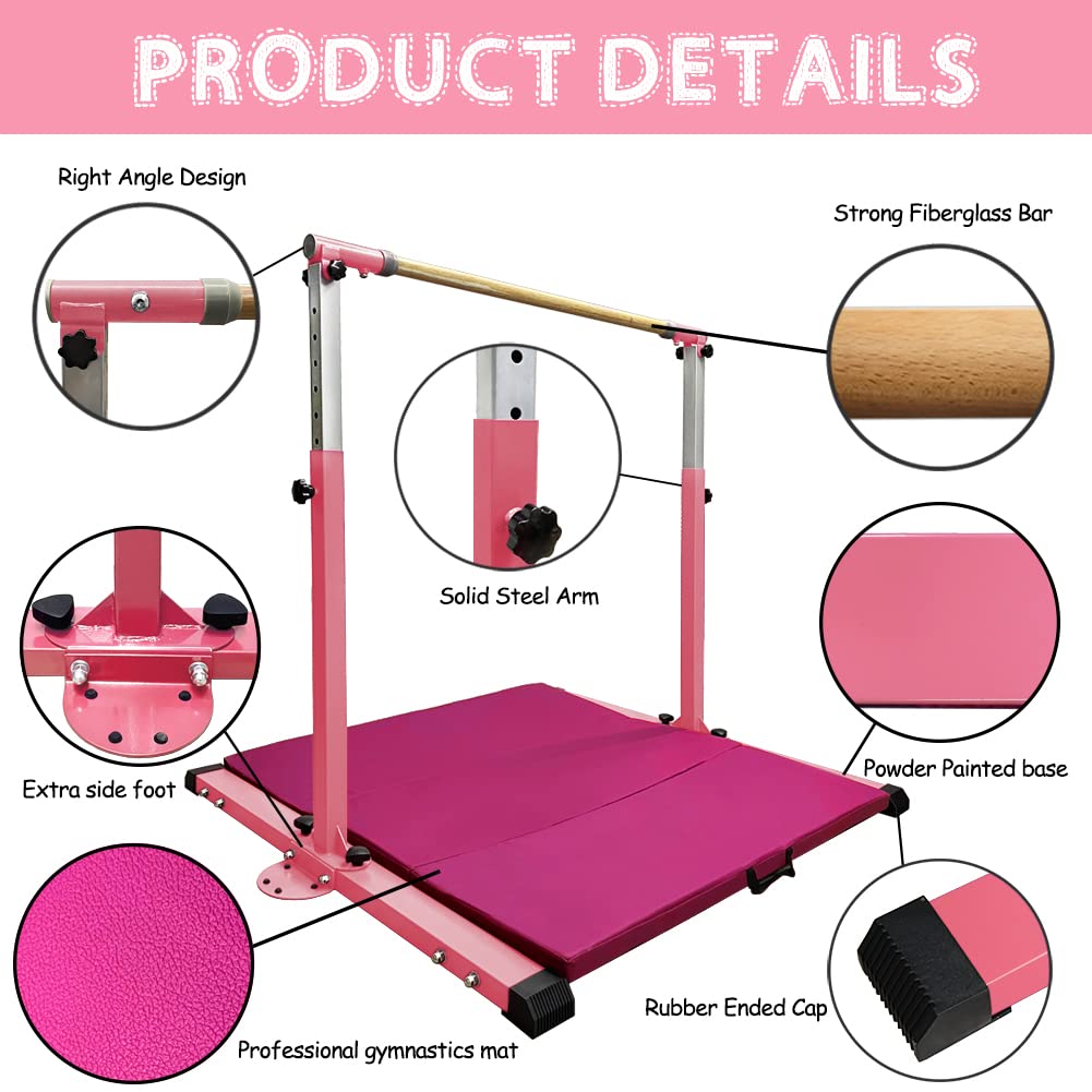 Adjustable Gymnastics Kip Bar for Home Indoor Training - 3' to 5' Height, 300lbs Capacity - Horizontal Bar for Kids, Girls & Junior Athletes - Perfect for Strength Training, Practice & Fitness at Home
