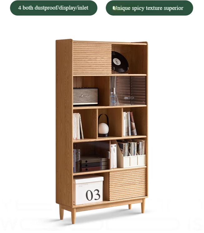 Oak Solid Wood Modern Bookcase - Stylish Home Office & Living Room Storage Shelf for Books & Decor
