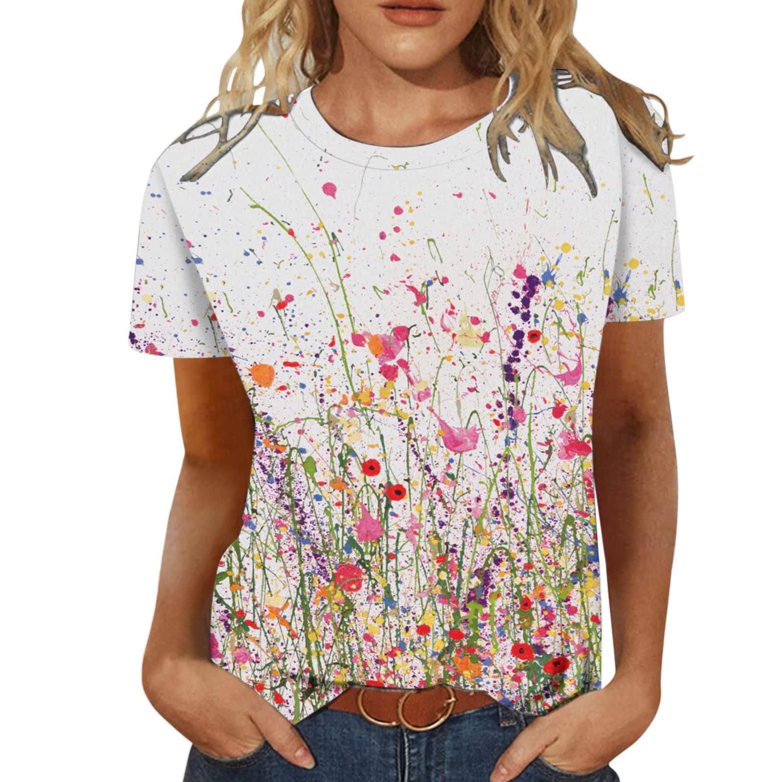 Floral Print Casual Tunic Top for Women - Crewneck Summer & Fall Blouse, Workout Tank Top - Perfect for Office Wear, Casual Outings & Gym Sessions