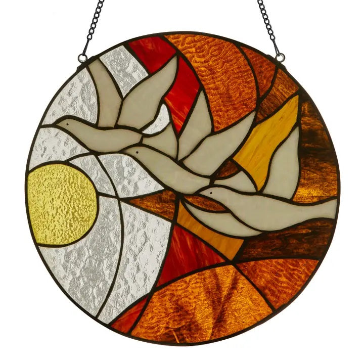 Stained Glass Doves at Sunset - Handcrafted Decorative Window Art for Home & Church Decor - Perfect for Wedding Gifts, Religious Decorations & Stained Glass Collectors