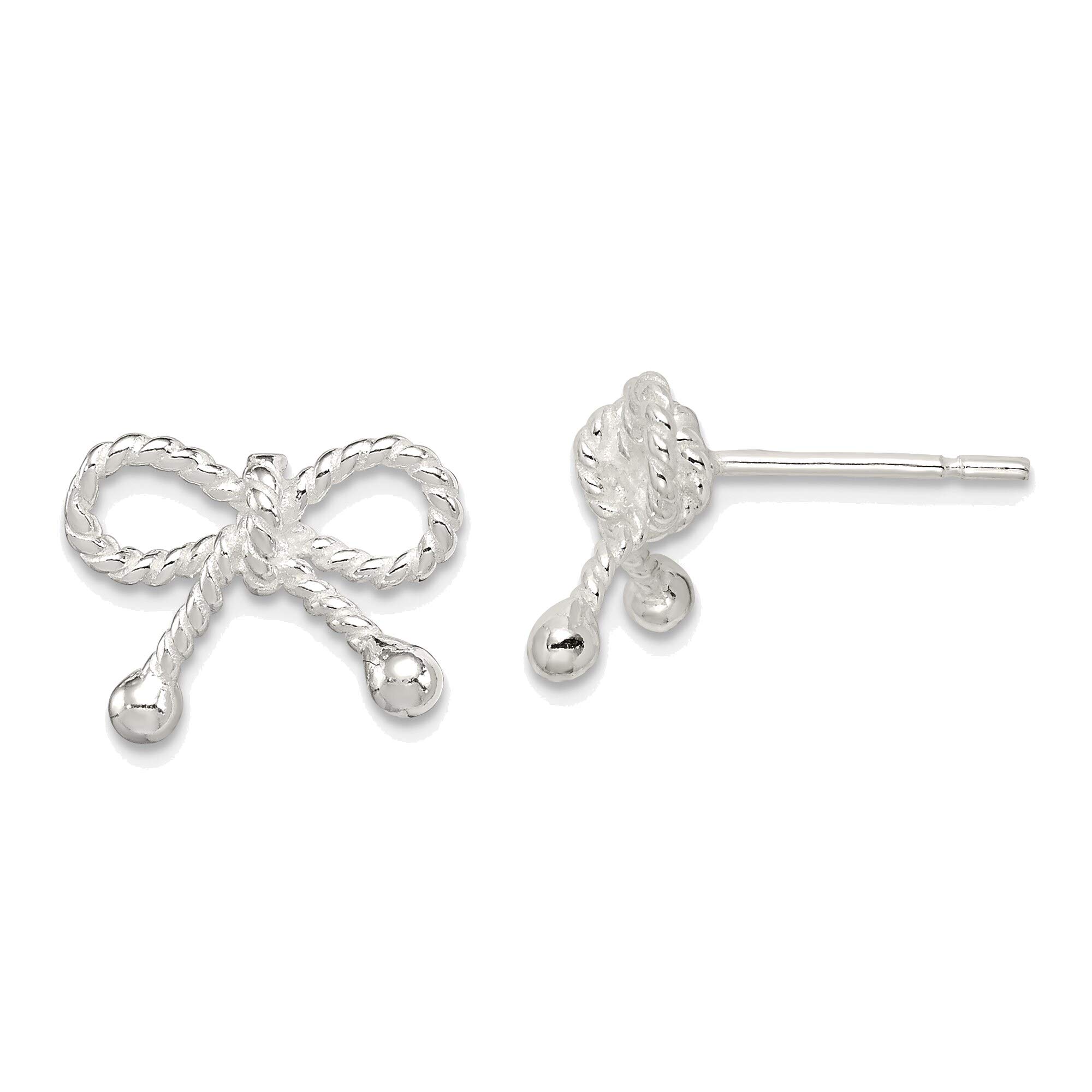 Solid Sterling Silver Polished & Textured Bow Post Earrings for Women - Elegant Dangle Earrings for Parties, Weddings & Everyday Wear